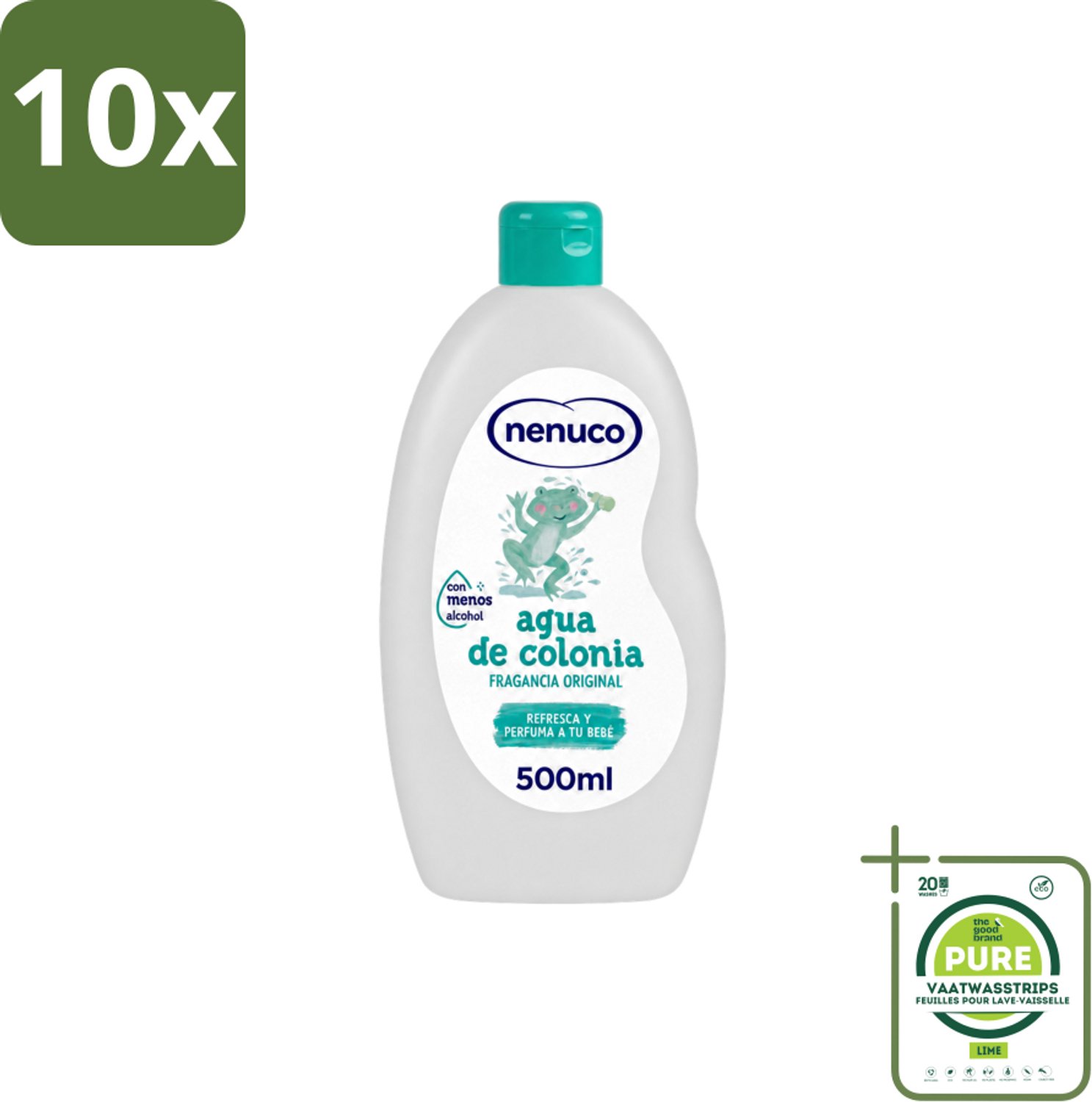 10 x Nenuco – Haarlotion – Agua de Colonia – 500 ml - Grootverpakking - Vaatwasstrips - Agua De Colonia - Kinderparfum - Eau De Cologne - Frisheid - Poederige Geur