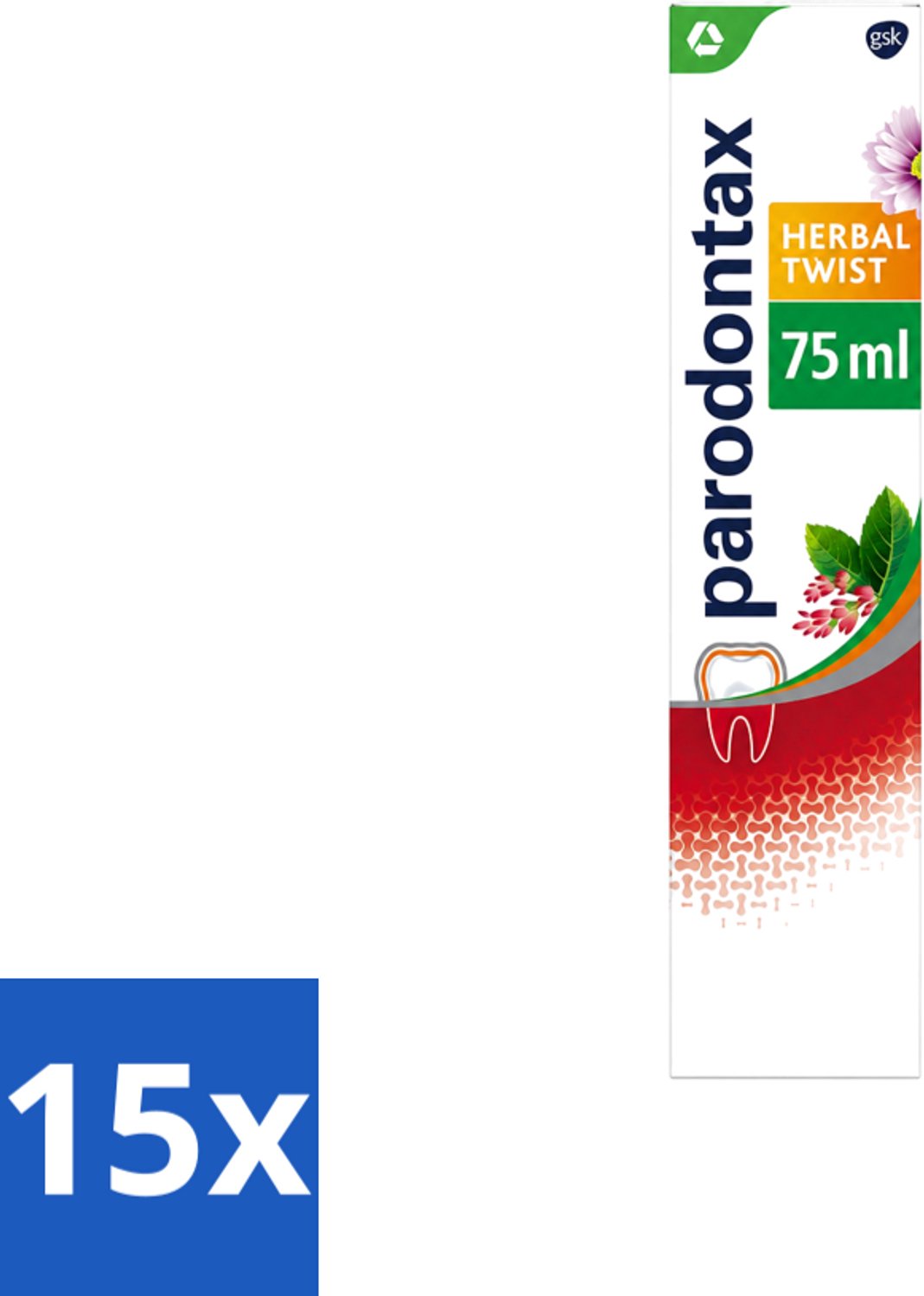 15 x Parodontax - Tandpasta - Herbal Twist - Ginger & Mint - 75ml - Voordeelverpakking - 15 stuks