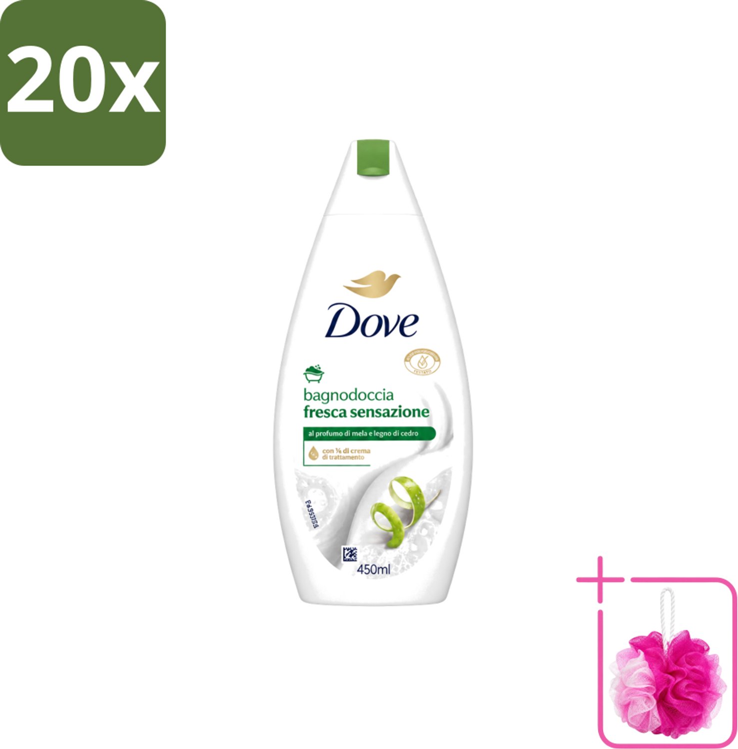 20 x Dove – Douchegel – Fresh Sensation – 450 ml - Bulkverpakking - Douchegel - Douchemop - Fris gevoel