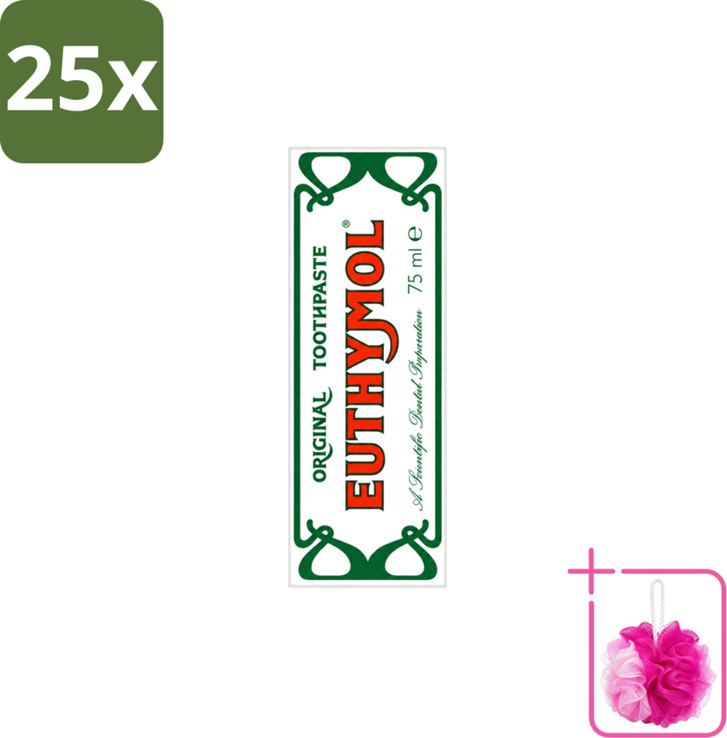 25 x Euthymol – Tandpasta – Original Dentifrice – 75 ml - Bulkverpakking - Tandpasta - Douchemop - Thymol