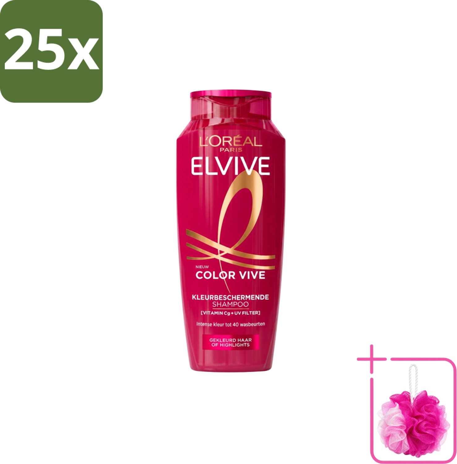 25 x L’Oréal Paris Elvive – Shampoo – Color Vive – Gekleurd Haar – 250 ml - Bulkverpakking - Kleurbehoud haar - Douchemop - Glans haar