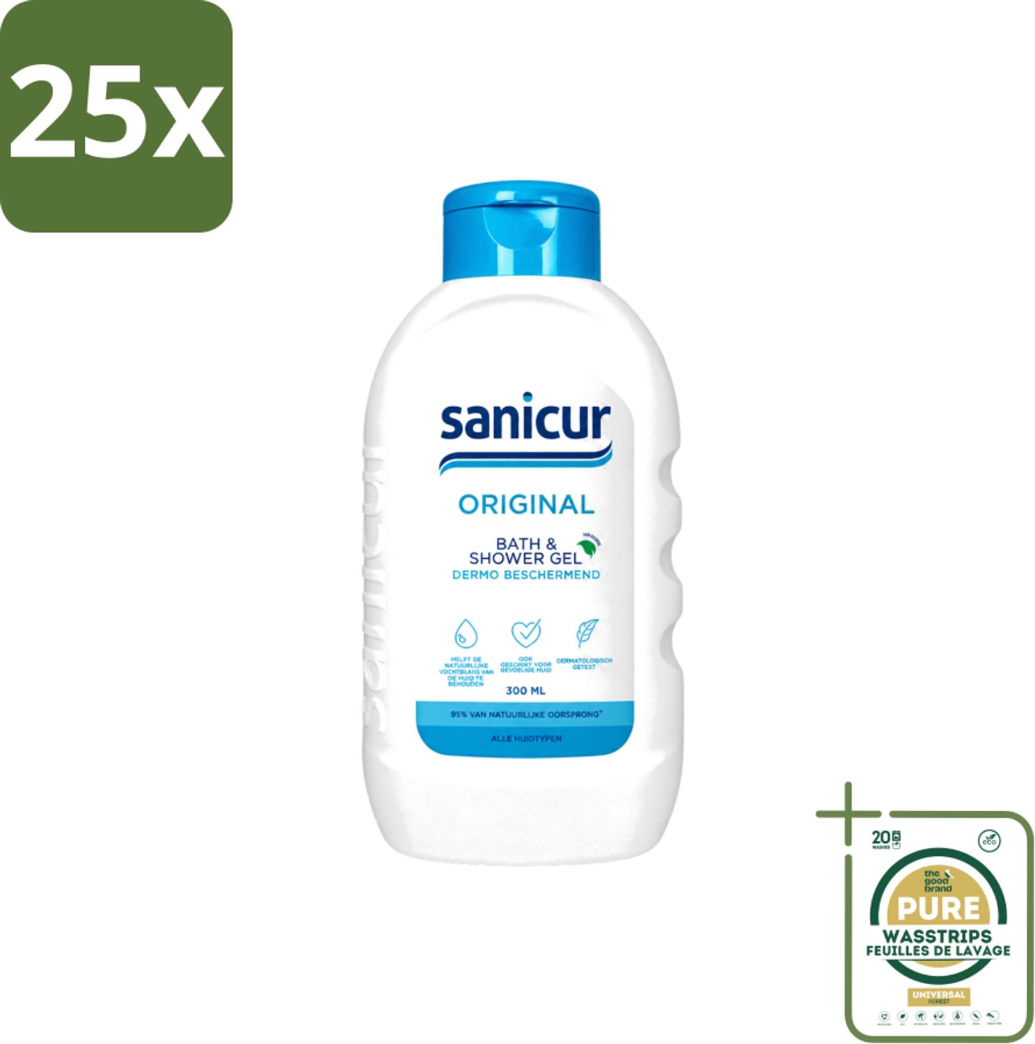 25 x Sanicur – Bad & Douchegel – Original – 300 ml - Wasstrips - Bad En Douchegel - Milde Reiniging - Hydraterende Badgels - Huidverzorging - Gevoelige Huid