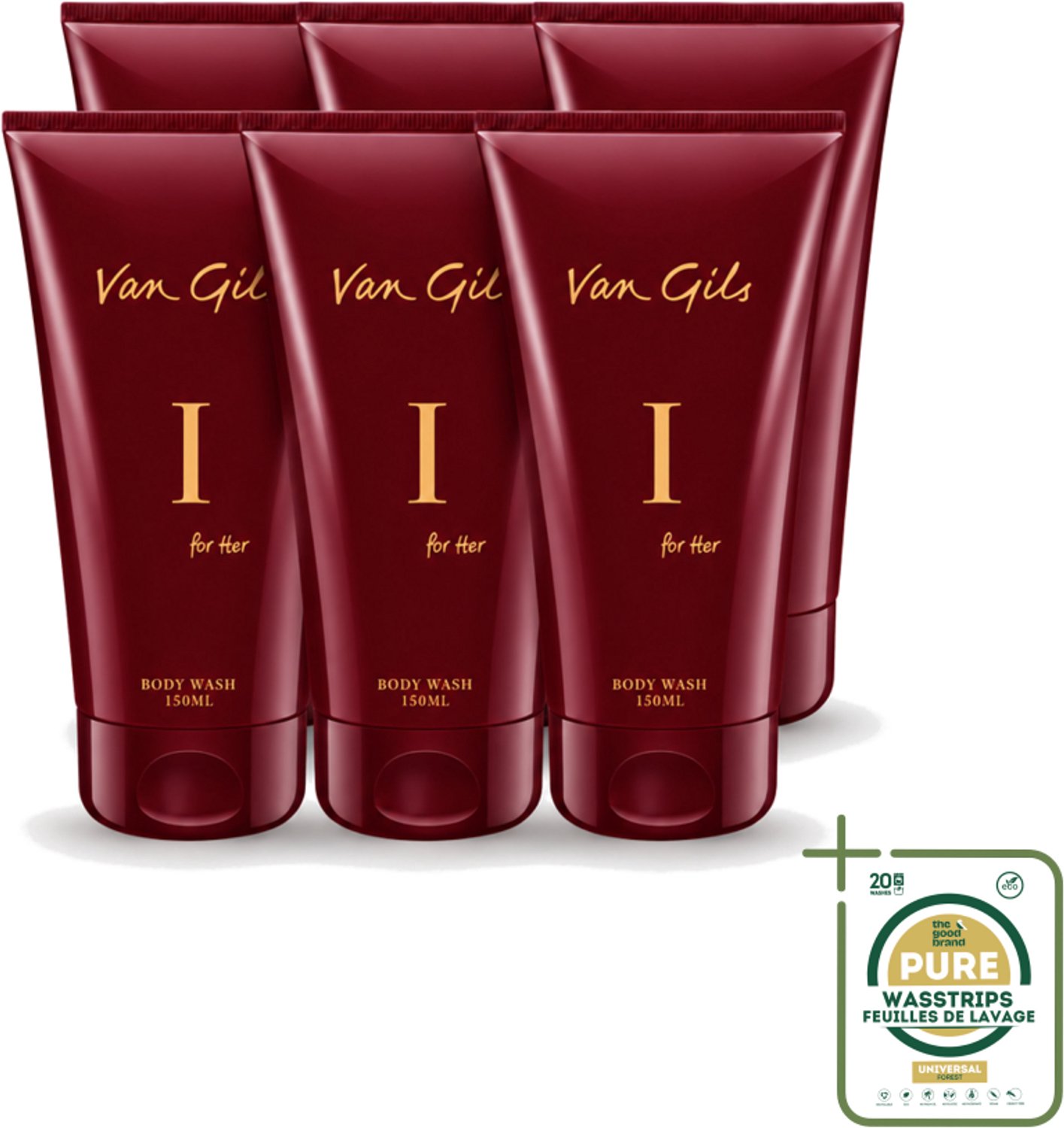 6 x Van Gils - Douchegel - I for Her - Zachte Reiniging & Luxe Geurbeleving - 150 ml - Wasstrips - Douchegel Vrouwelijk - Douchegel Luxe - Douchegel Voor Vrouwen - Douchegel Hydrateert - Douchegel Voor Huid