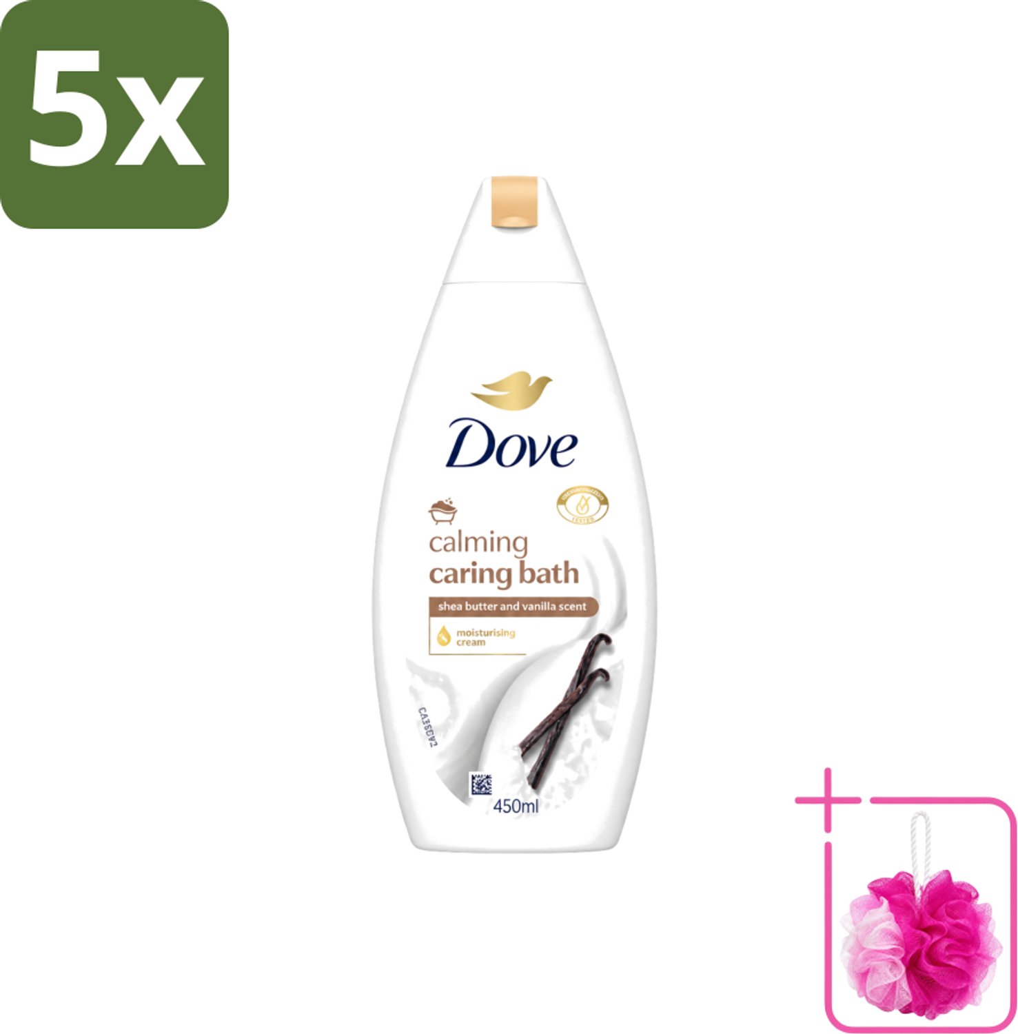 5 x Dove – Badcrème – Sheaboter & Vanille – 450 ml - Bulkverpakking - Badcrème - Douchemop - Sheaboter
