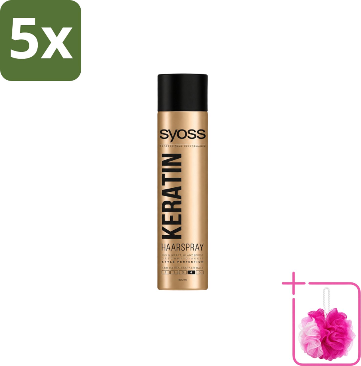 5 x Syoss – Haarspray – Keratin Hold 4 – 400 ml - Bulkverpakking - Haarspray - Douchemop - Keratine