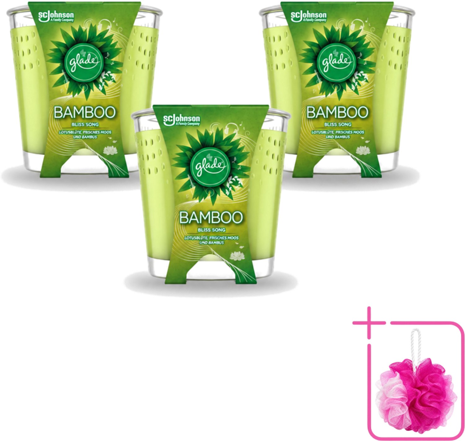 3 x Glade - Geurkaars - Bamboo Bliss Song - Frisse Geur & Relaxatie - 129 g - Bulkverpakking - Geurkaars - Douchemop - Bamboe Geur