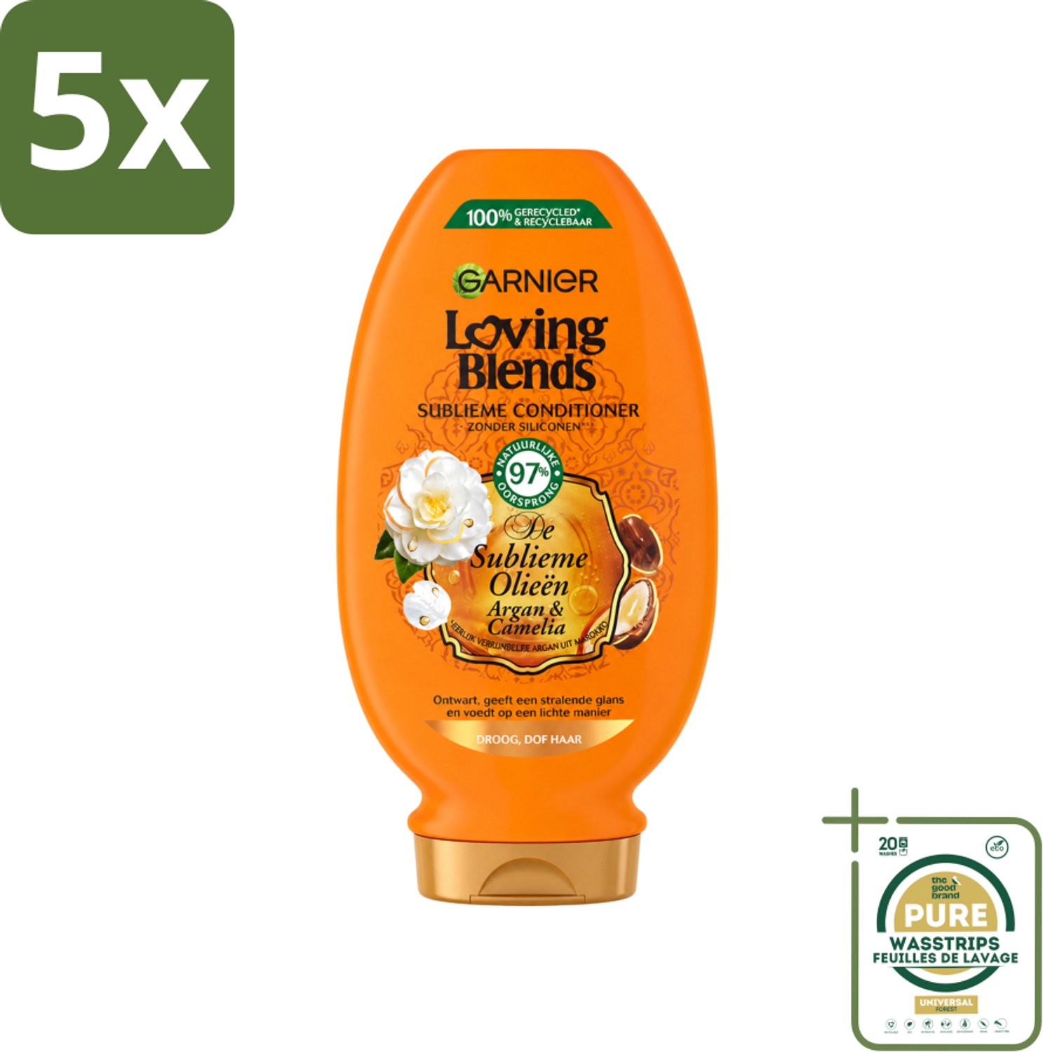 5 x Garnier - Loving Blends - Conditioner - Argan & Cameliaolie - Droog & Dof Haar - 250 ml - Wasstrips - Droog Haar - Dof Haar - Voeding Haar - Glans Haar - Arganolie