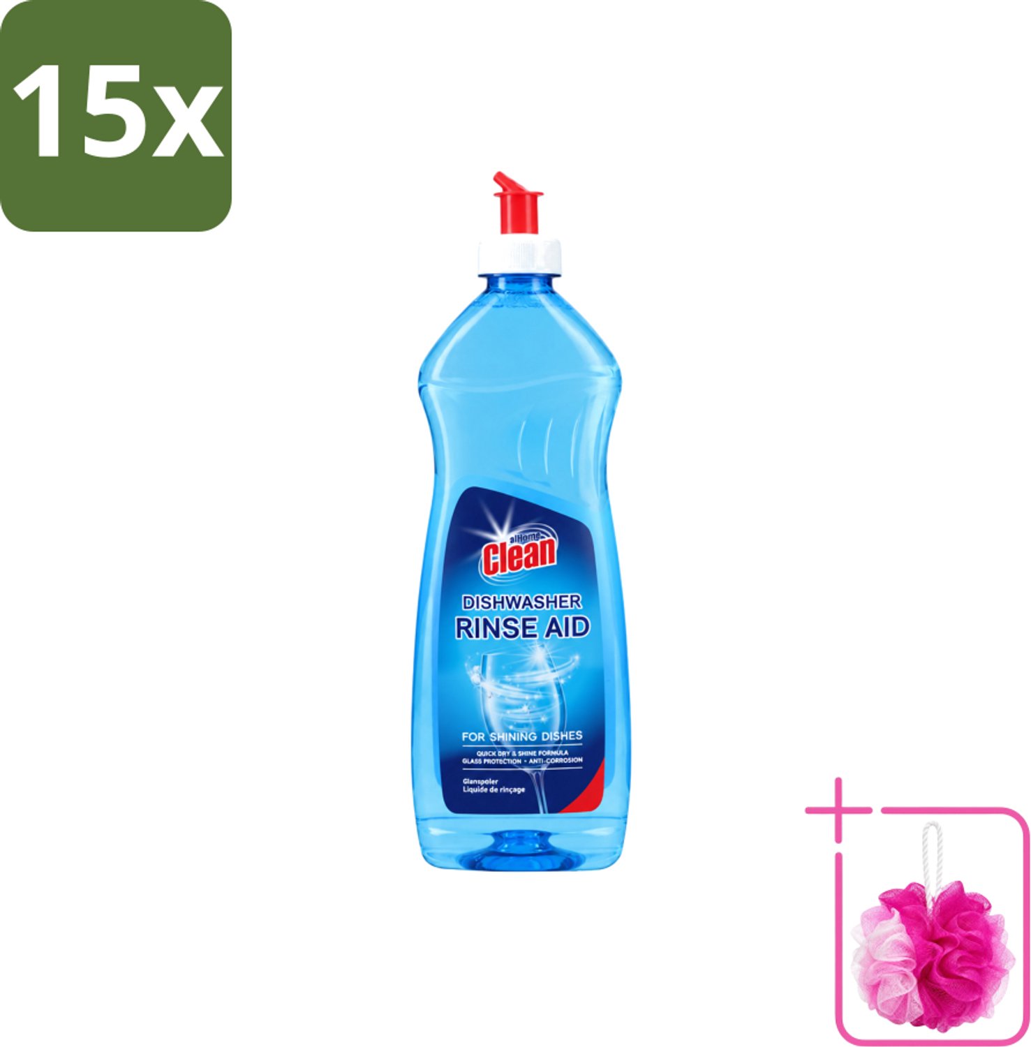 15 x At Home - Clean - Vaatwasser Glansspoelmiddel - Glasbeschermend - 500 ml - Bulkverpakking - Glansspoelmiddel vaatwasser - Douchemop - Glasbescherming vaatwasser
