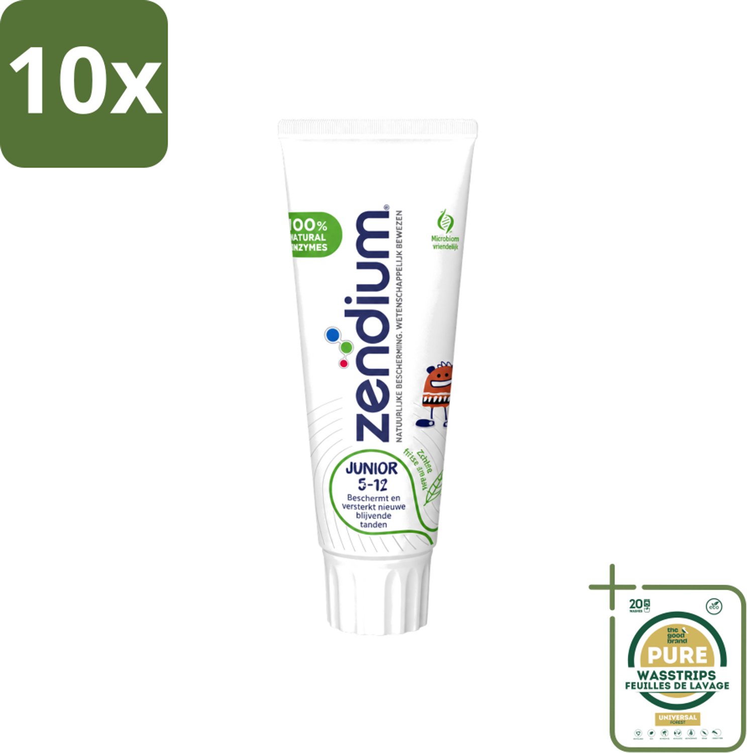 10 x Zendium - Junior 5-12 Jaar - Tandpasta - Natuurlijke Enzymen - 75 ml - Wasstrips - Tandpasta Voor Kinderen - Melktanden Beschermen - Volwassen Tanden Beschermen - Natuurlijke Enzymen - SLS-vrij