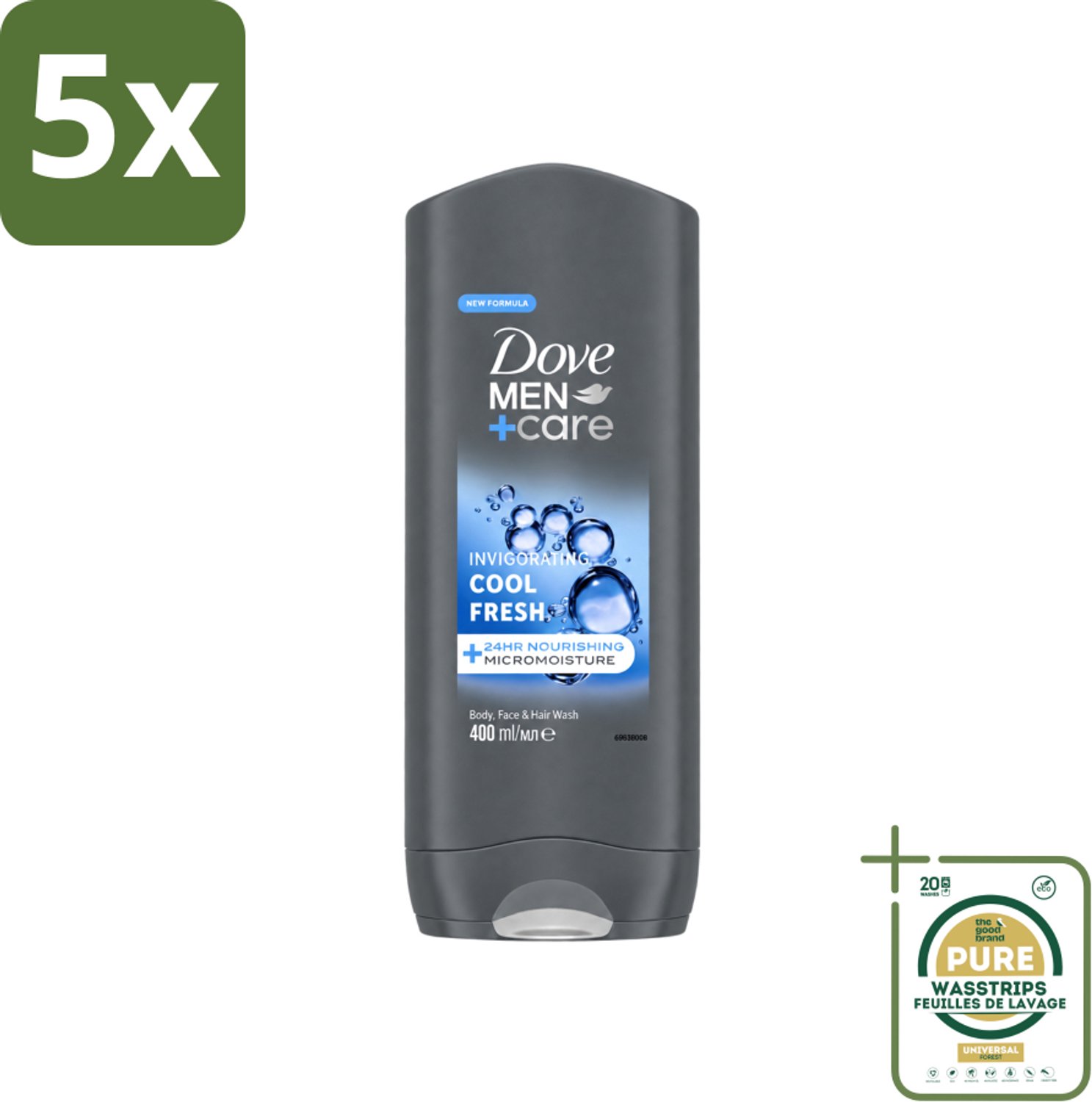 5 x Dove - Douchegel - Men+ Care Cool Fresh - Verfrissend en energiegevend - 400 ml - Wasstrips - Douchegel Voor Mannen - Verfrissend Douchegel - Hydraterende Douchegel - Micromoisture Technologie - Douchegel Voor Lichaam