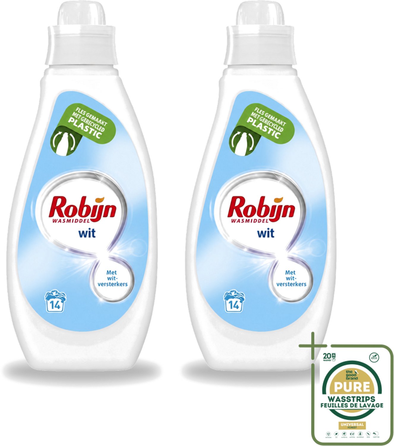 2 x Robijn - Wit - Vloeibaar Wasmiddel - Met Witversterkers - 14 Wasbeurten - 700 ml - Wasstrips - Wit Wasmiddel - Witversterker - Stralend Wit - Vloeibaar Wasmiddel - Wasbeurten