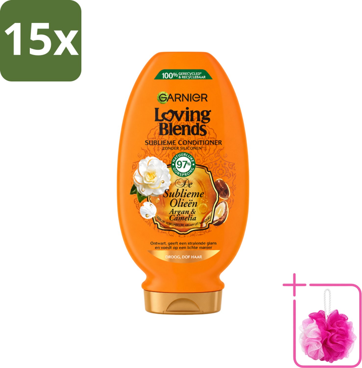 15 x Garnier - Loving Blends - Conditioner - Argan & Cameliaolie - Droog & Dof Haar - 250 ml - Bulkverpakking - Droog haar - Douchemop - Dof haar