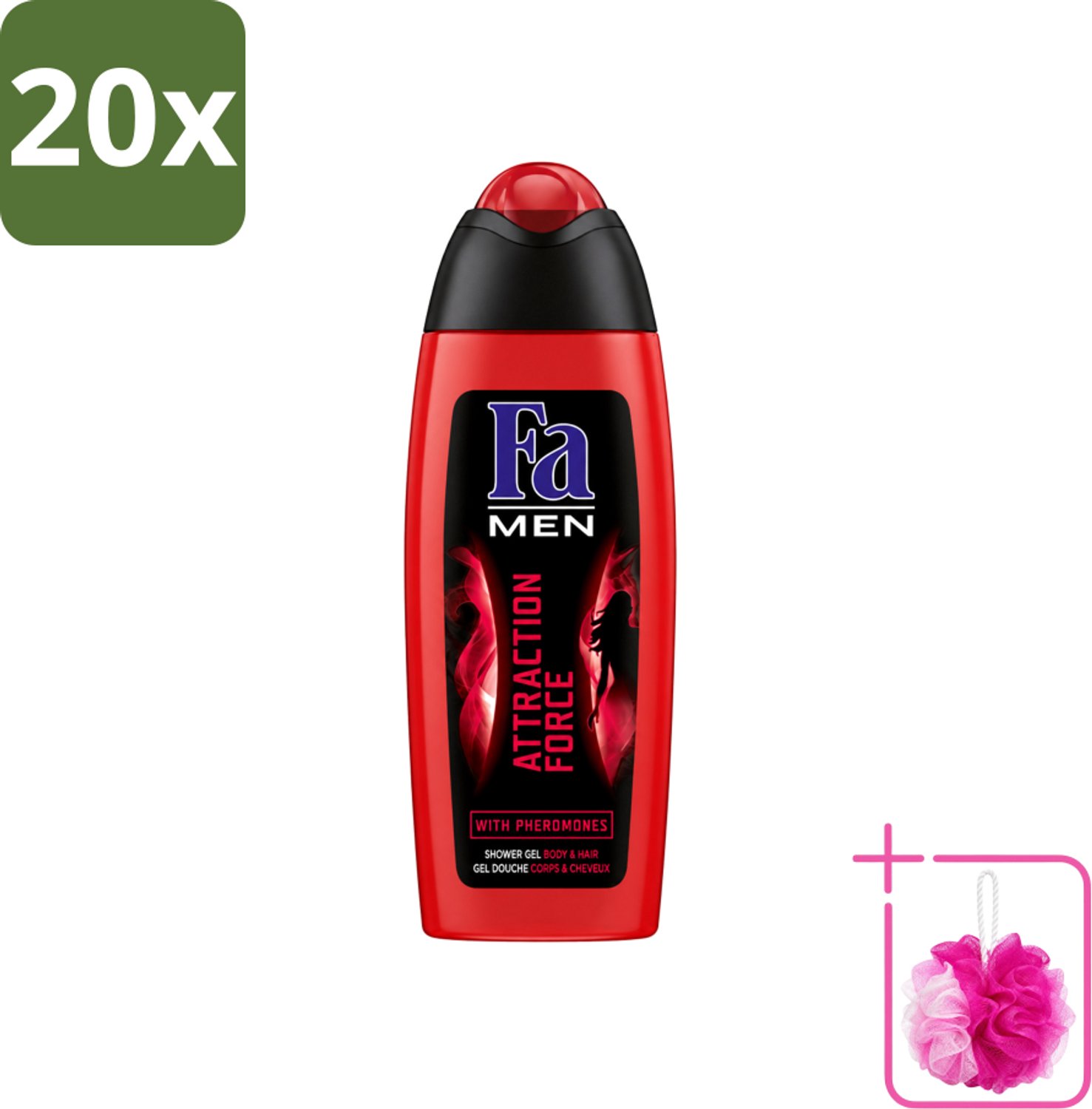 20 x Fa - Douchegel - Attraction Force - Mannen Lichaam & Haar - Bergamot & Limoen - Verfrissend - 250 ml - Bulkverpakking - Douchegel mannen - Douchemop - Bergamot en limoen