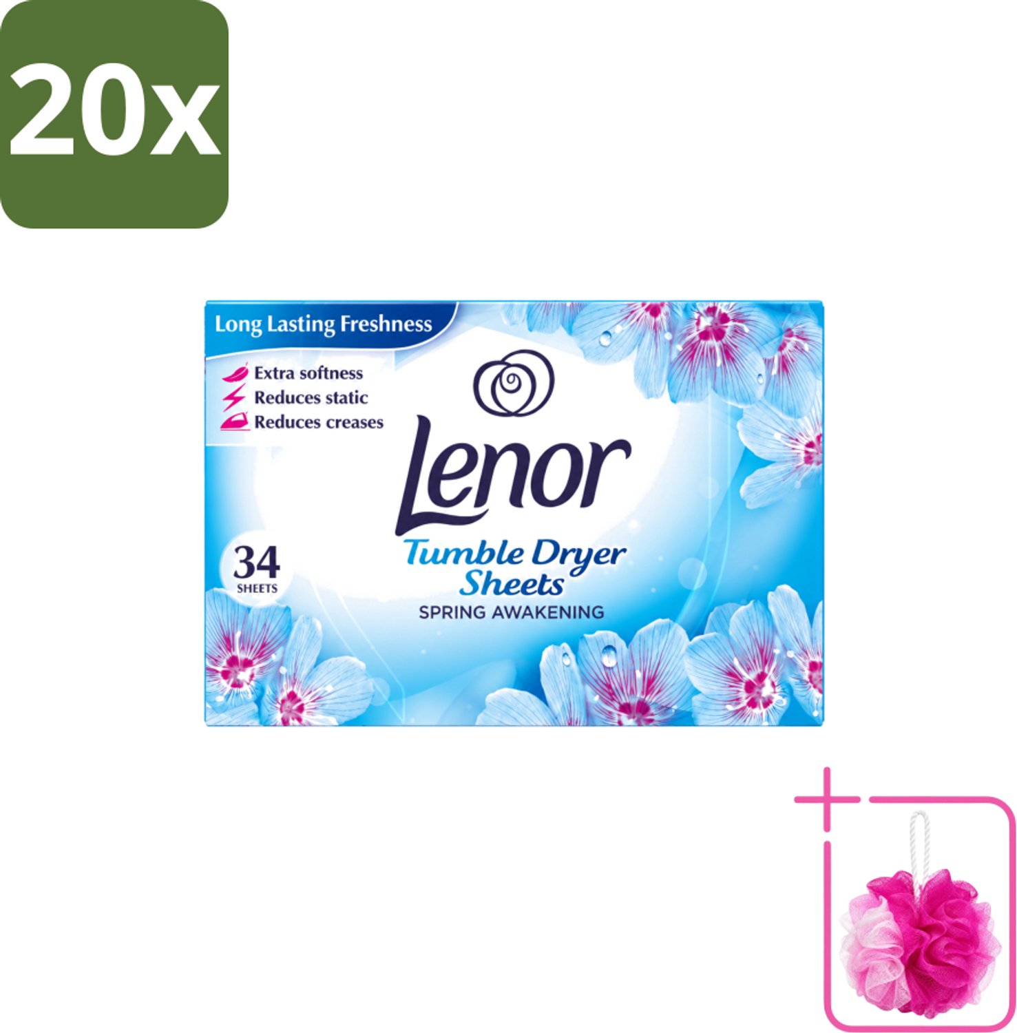 20 x Lenor - Droogtrommeldoekjes - Spring Awakening - 34 Doekjes - Bulkverpakking - Droogtrommeldoekjes - Douchemop - Voorjaar geur
