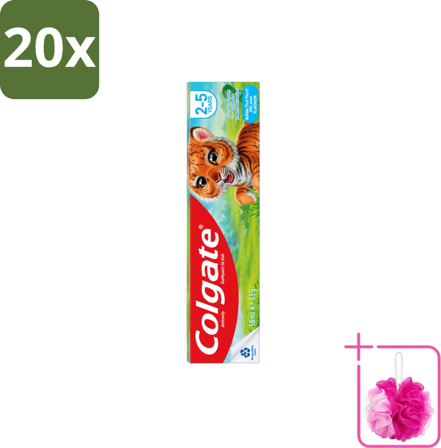 20 x Colgate - Bubble Fruit - Kindertandpasta - Voor 2 tot 5 jaar oud - 50ml - Bulkverpakking - Kinder tandpasta - Douchemop - Melktanden beschermen