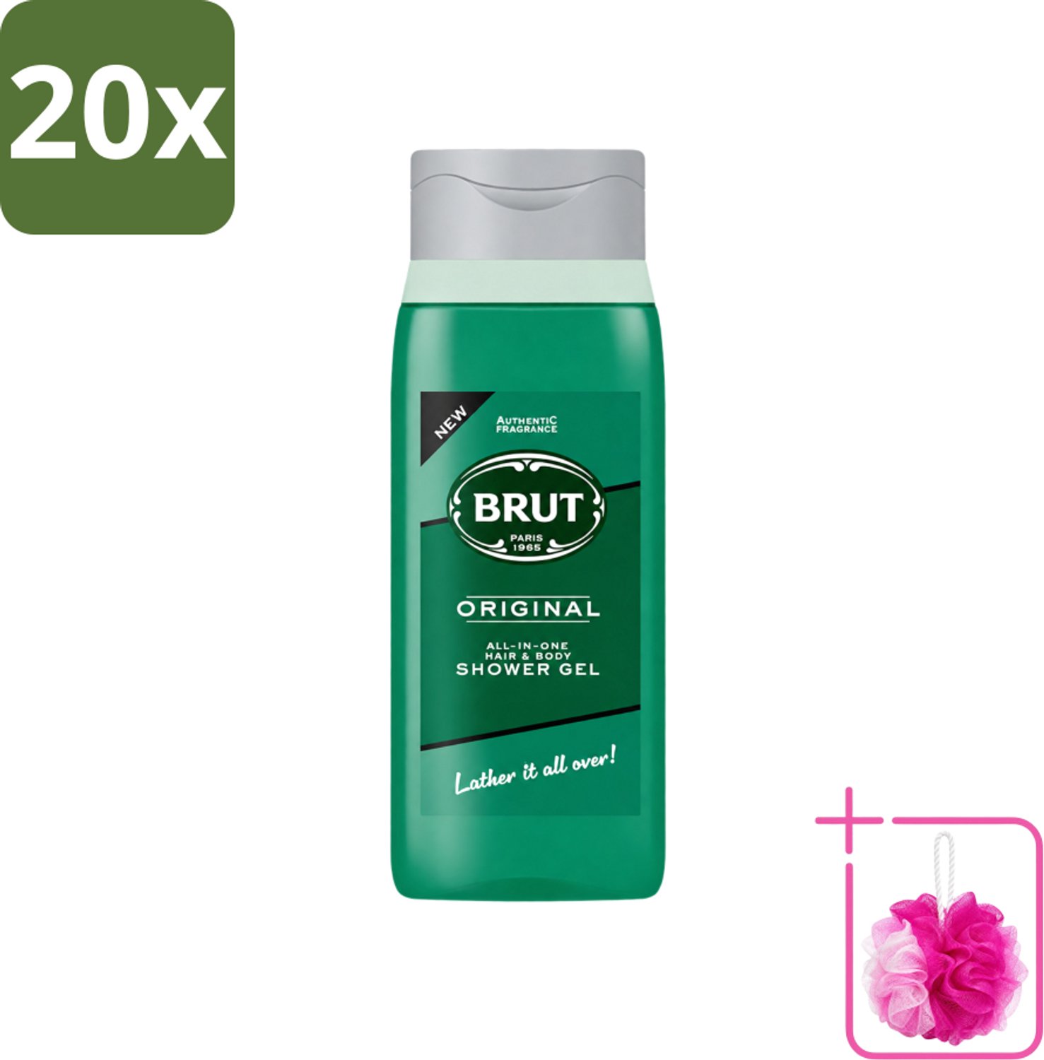 20 x Brut - Douchemiddel - All in One Haar en Body - Original - Verzorgend & Verfrissend - 500ml - Bulkverpakking - Douchegel haar en lichaam - Douchemop - Verzorgende douchegel