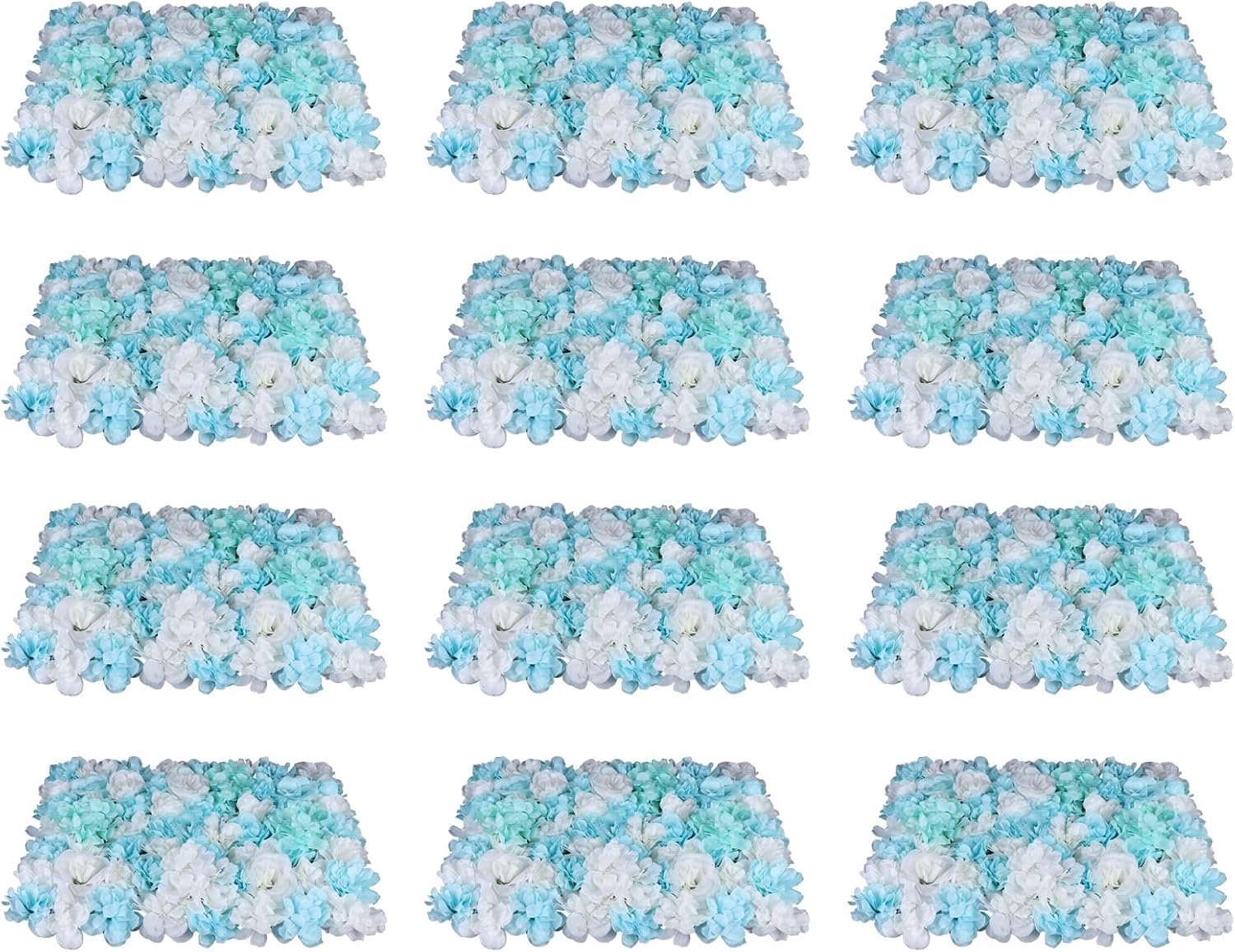 Kunstbloemen, 12 stuks, 60 x 40 cm, kunstbloemen, paneel, achtergrond, zijden bloemstukken, rozenwand, decoratieve bloemen panelen voor fotografie, bruiloft, decoratie (blauw-wit)