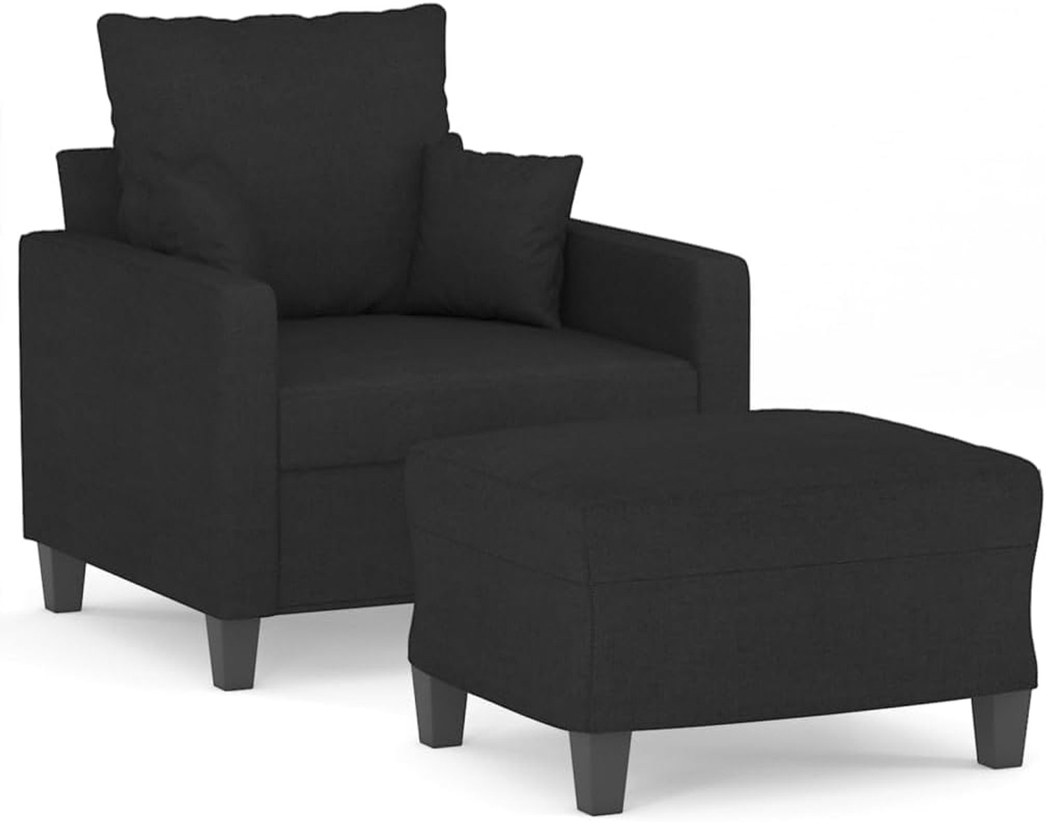 Stoel met kruk, zwart, 60 cm, stoffen stoel, voor woonkamer, slaapkamer, logeerkamer