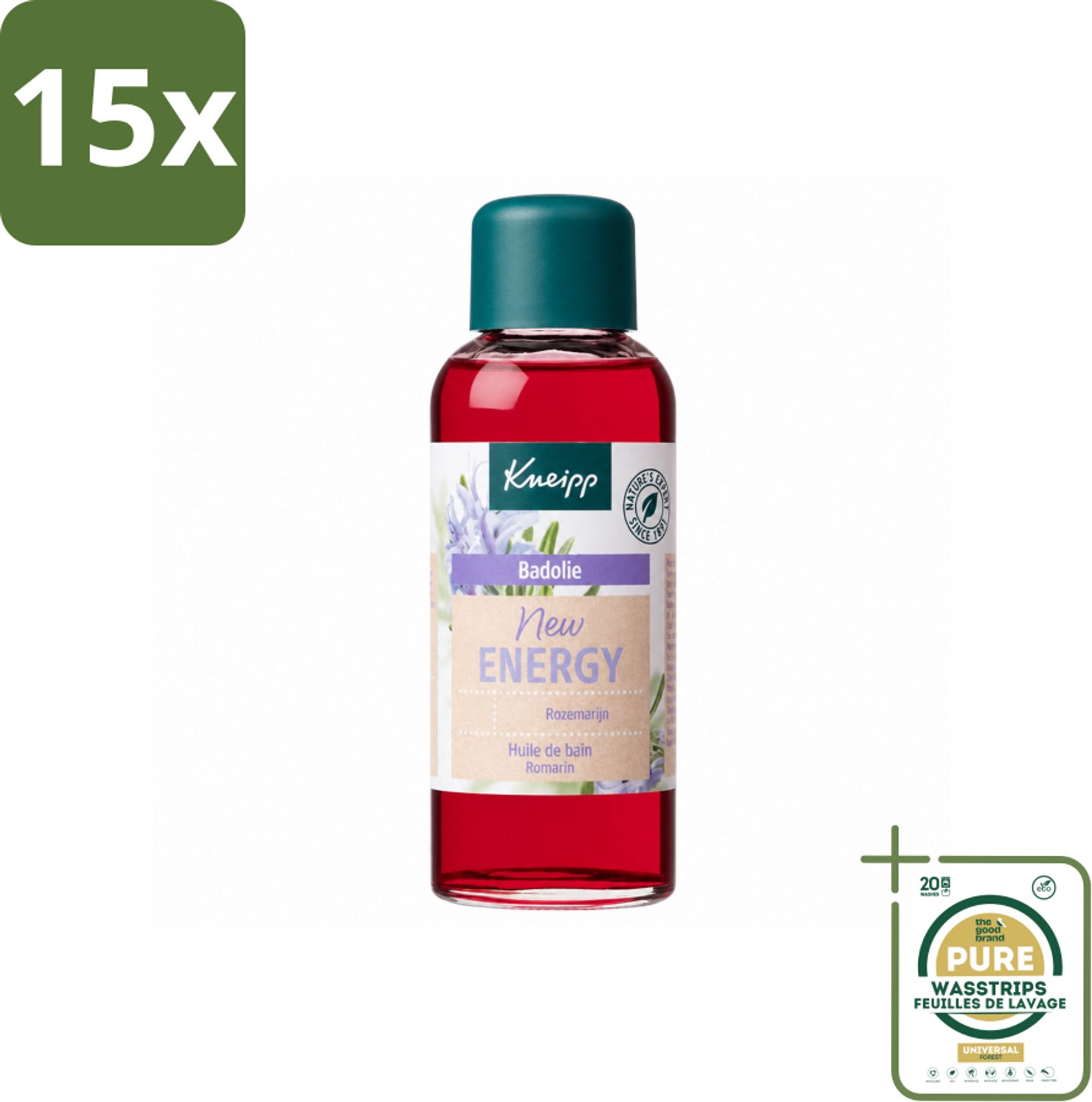 15 x Kneipp - Badolie - Rozemarijn - Voor nieuwe energie - 100 ml - Wasstrips - Badolie Rozemarijn - Natuurlijke Energie - Verkwikkend Bad - Stimulerend Bad - Badritueel