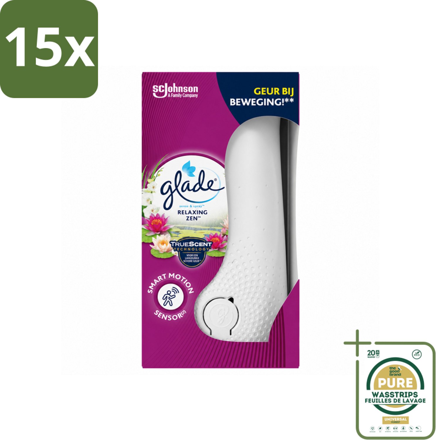 15 x Glade - Houder Sense & Spray - Relaxing Zen - 18 ml - Wasstrips - Luchtverfrisser - Geurhouder - Geurverspreider - Geurapparaat - Geur In Huis