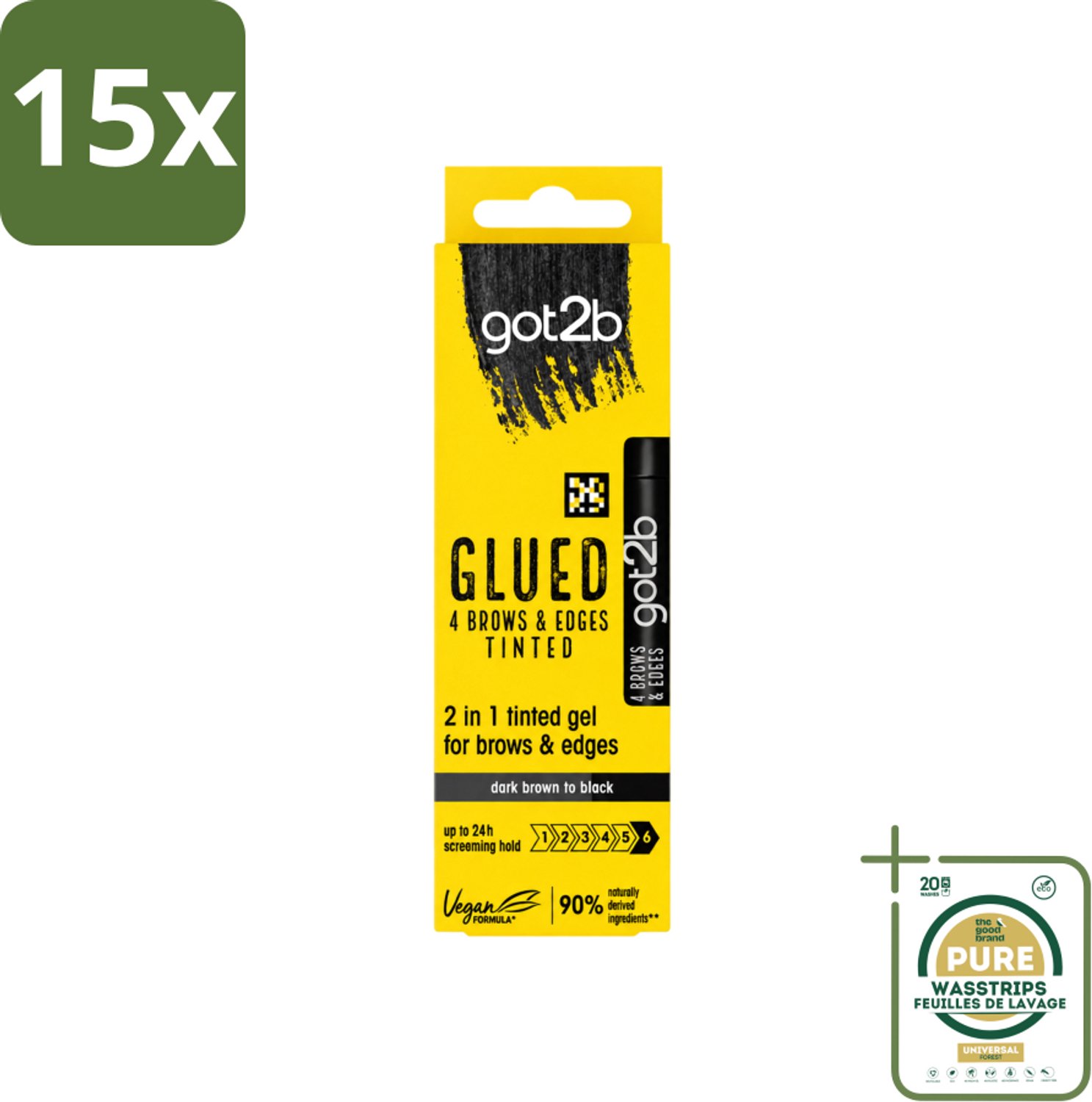 15 x Got2B - 2-in-1 Gel - Brows & Edges Zwart - 16 ml - Wasstrips - Wenkbrauwen En Haarranden - Gestylde Brows - Haarranden - Gel Voor Brows - Gel Voor Edges
