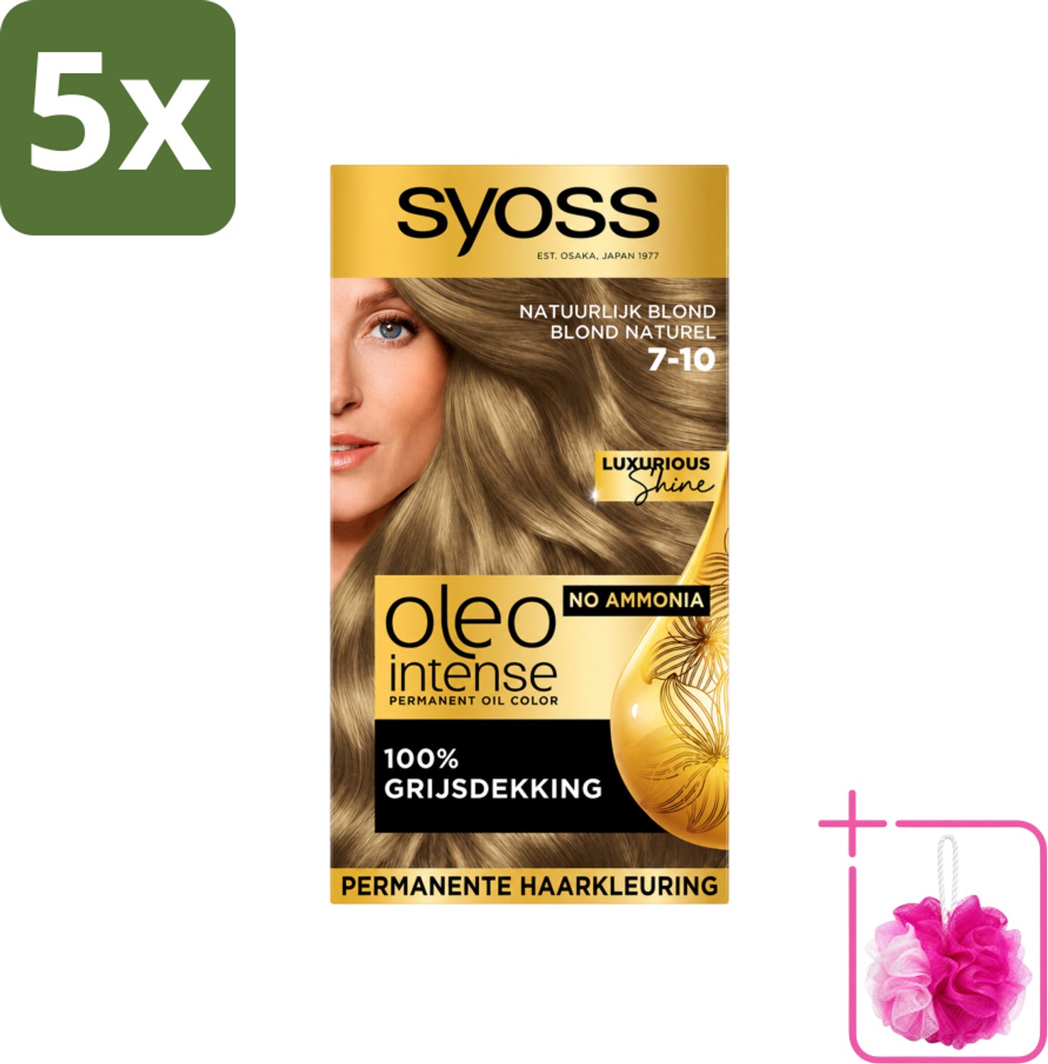 5 x SYOSS - Oleo Intense 7-10 - Haarverf - Permanente Haarkleuring - Natuurlijk blond - Langdurige Kleur - Bulkverpakking - Natuurlijk blond - Douchemop - Permanente haarkleuring