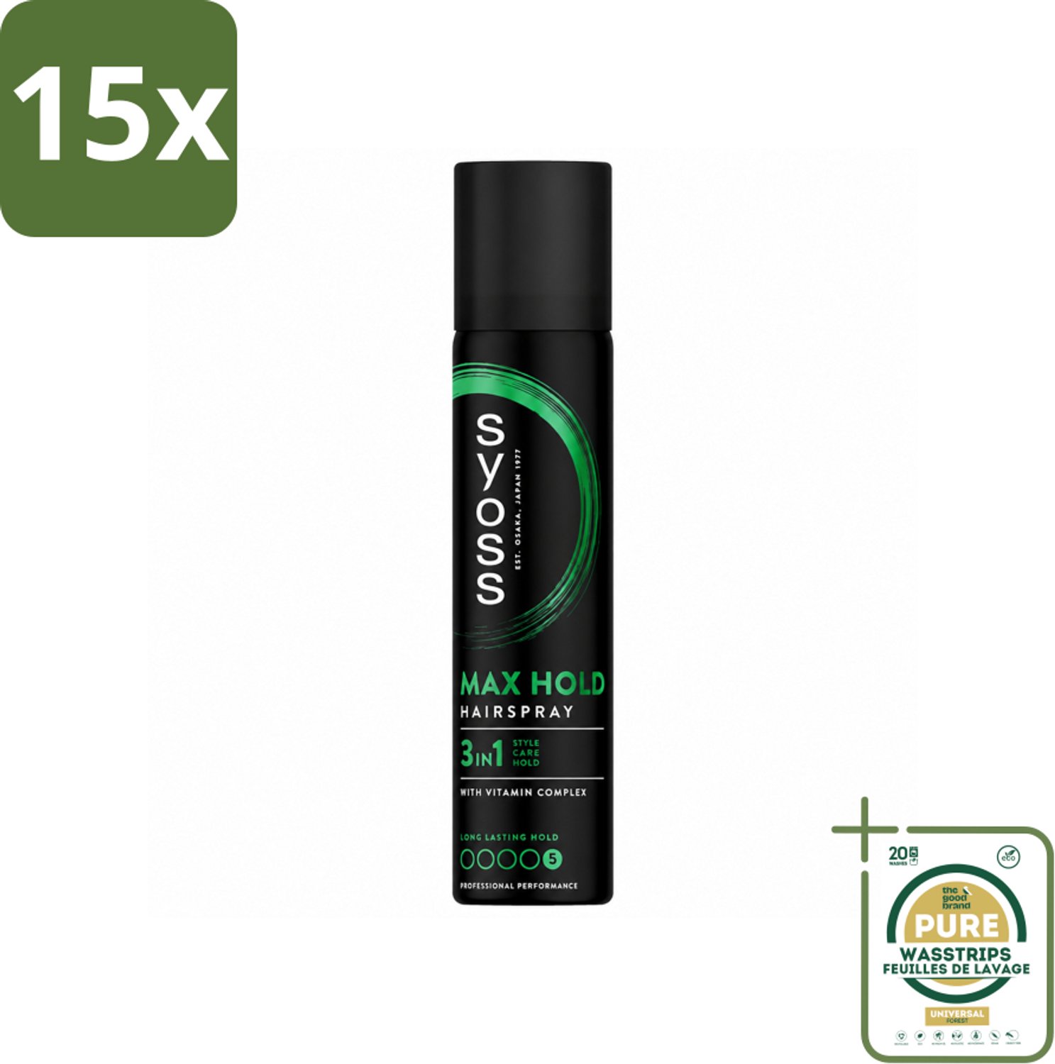 15 x Syoss - Max Hold - Haarspray - Compacte Fixatie - 75 ml - Wasstrips - Haarspray - Haarspray Compact - Haarspray Met Sterk Hold - Haarspray Voor Onderweg - Haarspray 75 Ml