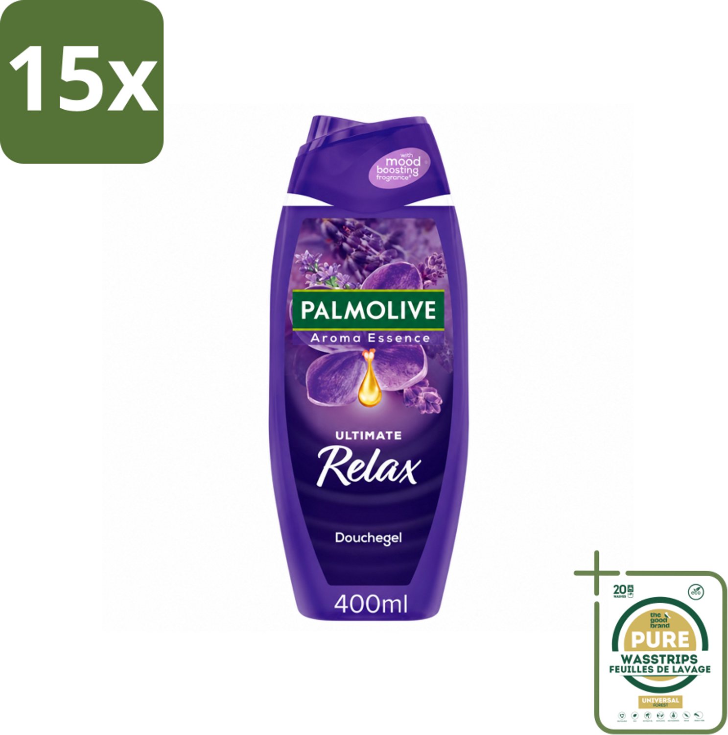 15 x Palmolive - Aroma Essences Ultimate Relax - Douchegel - Ontspannende Geur - 400 ml - Wasstrips - Douchegel - Ontspannende Geur - Lavendel - Natuurlijke Geur - Huid Verzorging