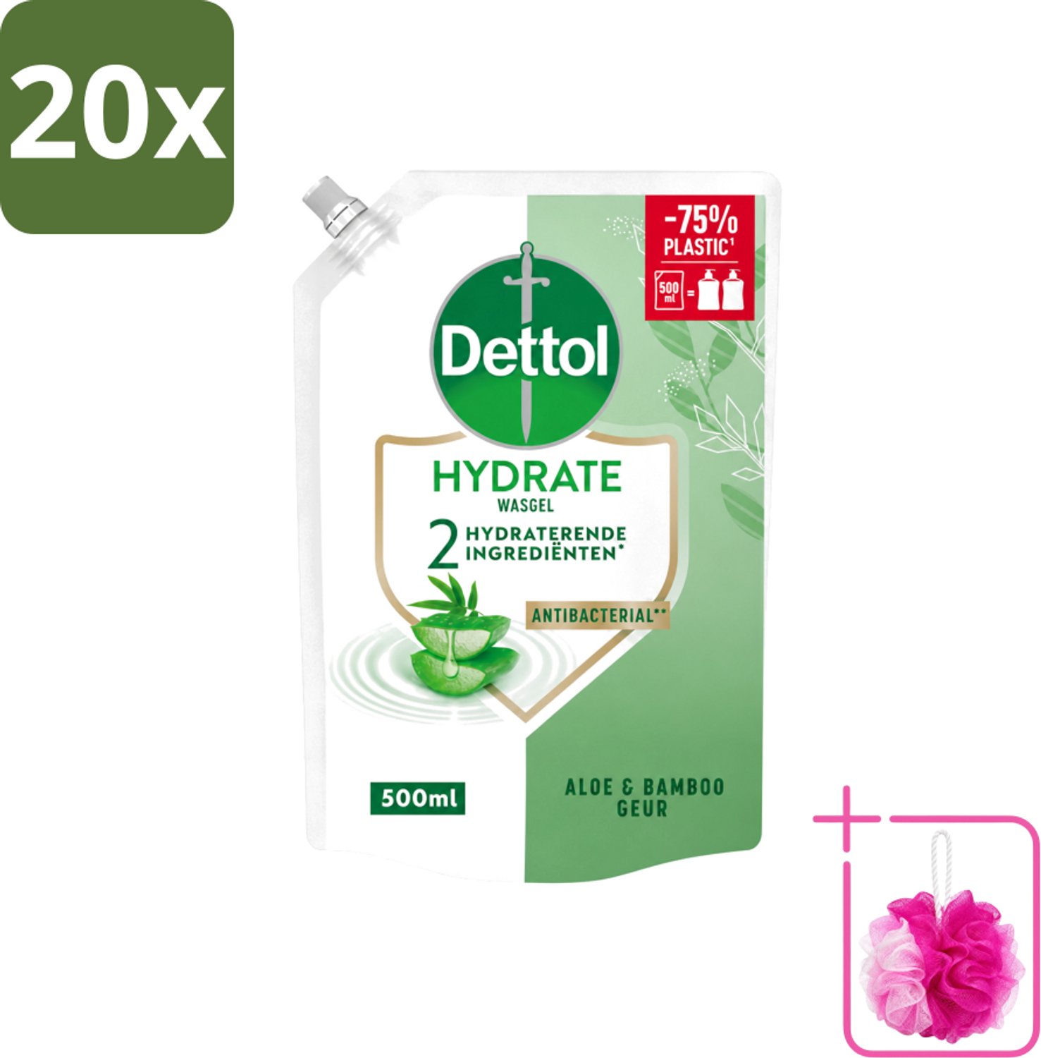 20 x Dettol - Handzeep Navulling - Hydrate - Aloë Vera & Bamboe - 500 ml - Bulkverpakking - Handzeep - Douchemop - Handen reinigen