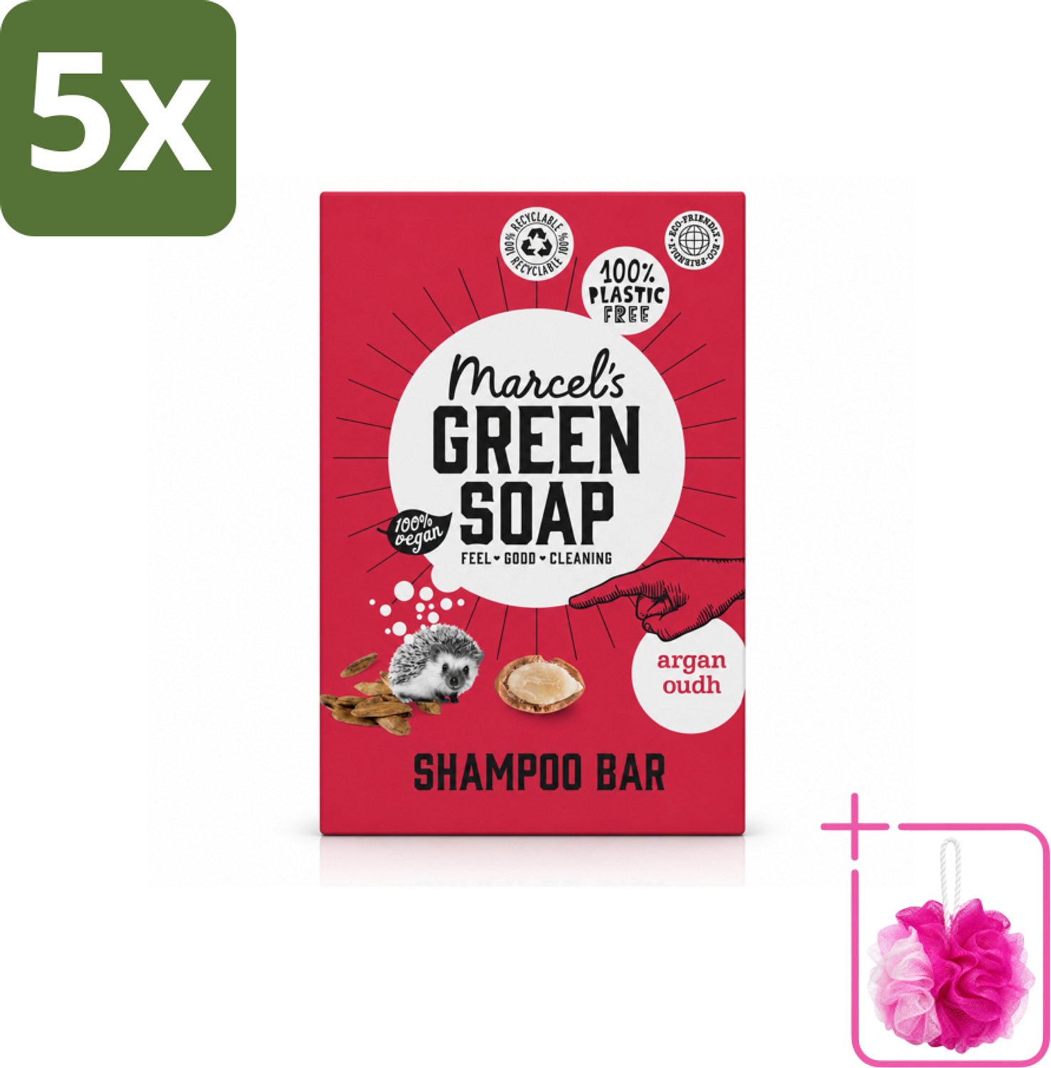 5 x Marcel's Green Soap - Shampoobar - Argan & Oudh - Versterkt & verzorgt - 90 gr - Bulkverpakking - Shampoobar - Douchemop - Natuurlijke haarverzorging