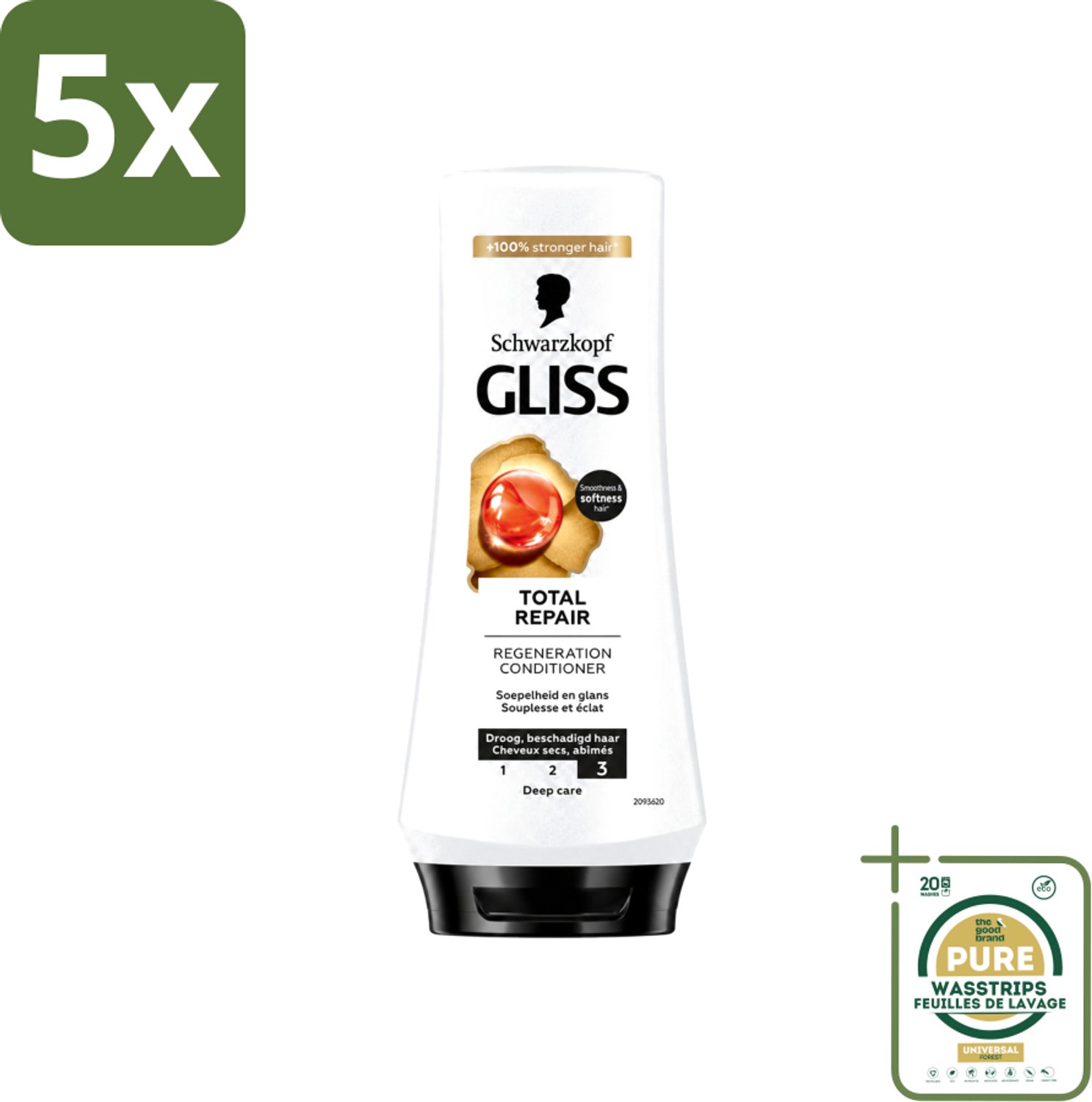 5 x Gliss - Hair Repair - Conditioner voor Totaal Herstel - 200 ml - Wasstrips - Haarherstel - Droog Haar - Beschadigd Haar - Haarverzorging - Keratine