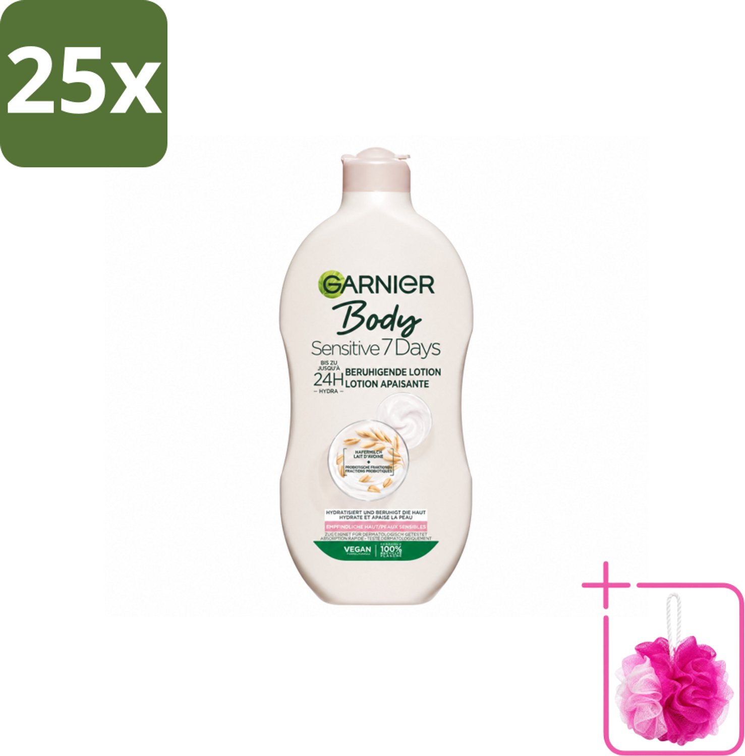 25 x Garnier - Body - Bodylotion - Sensitive 7 Days - Verzachtend - Havermelk & Probiotica - 400 ml - Bulkverpakking - Gevoelige huid - Douchemop - Lichaamsoorzaak