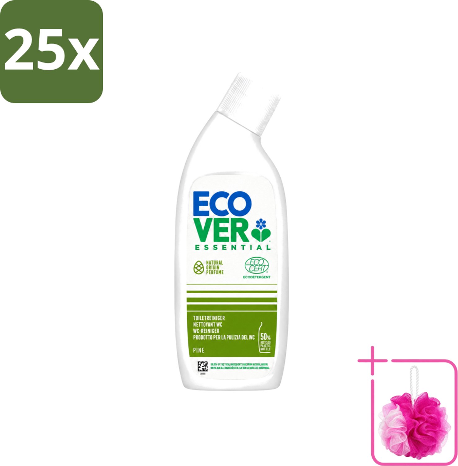 25 x Ecover - Toiletreiniger Essential - Dennenfris - 750 ml - Bulkverpakking - Toiletreiniger - Douchemop - Natuurlijke reiniging