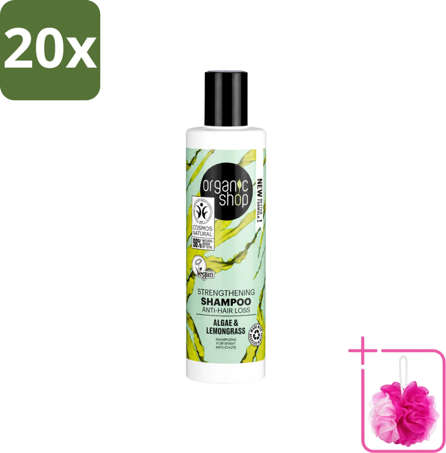 20 x Organic Shop - Algae & Lemongrass Strengthening Shampoo - Versterkend en Herstellend - 280 ml - Bulkverpakking - Haarversterking - Douchemop - Haaruitval