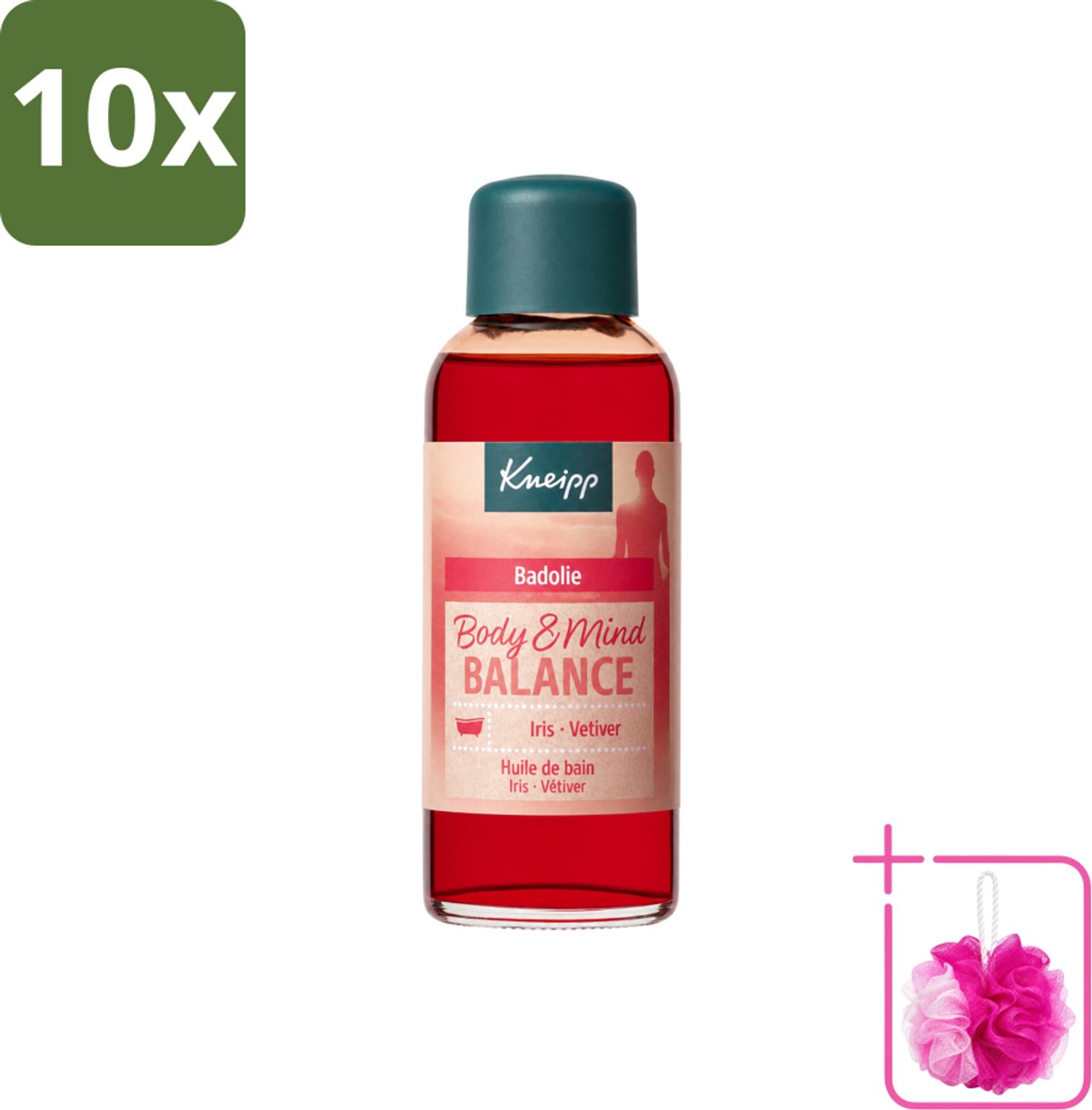 10 x Kneipp - Badolie - Body & Mind Balance - Iris & Vetiver - 100 ml - Bulkverpakking - Badolie - Douchemop - Ontspanning