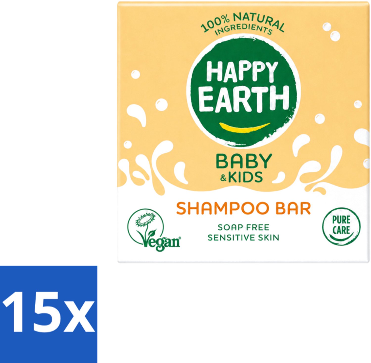 15 x Happy Earth – Shampoo Bar – 100% Natuurlijk Baby & Kids – 50 g - Voordeelverpakking - 15 stuks