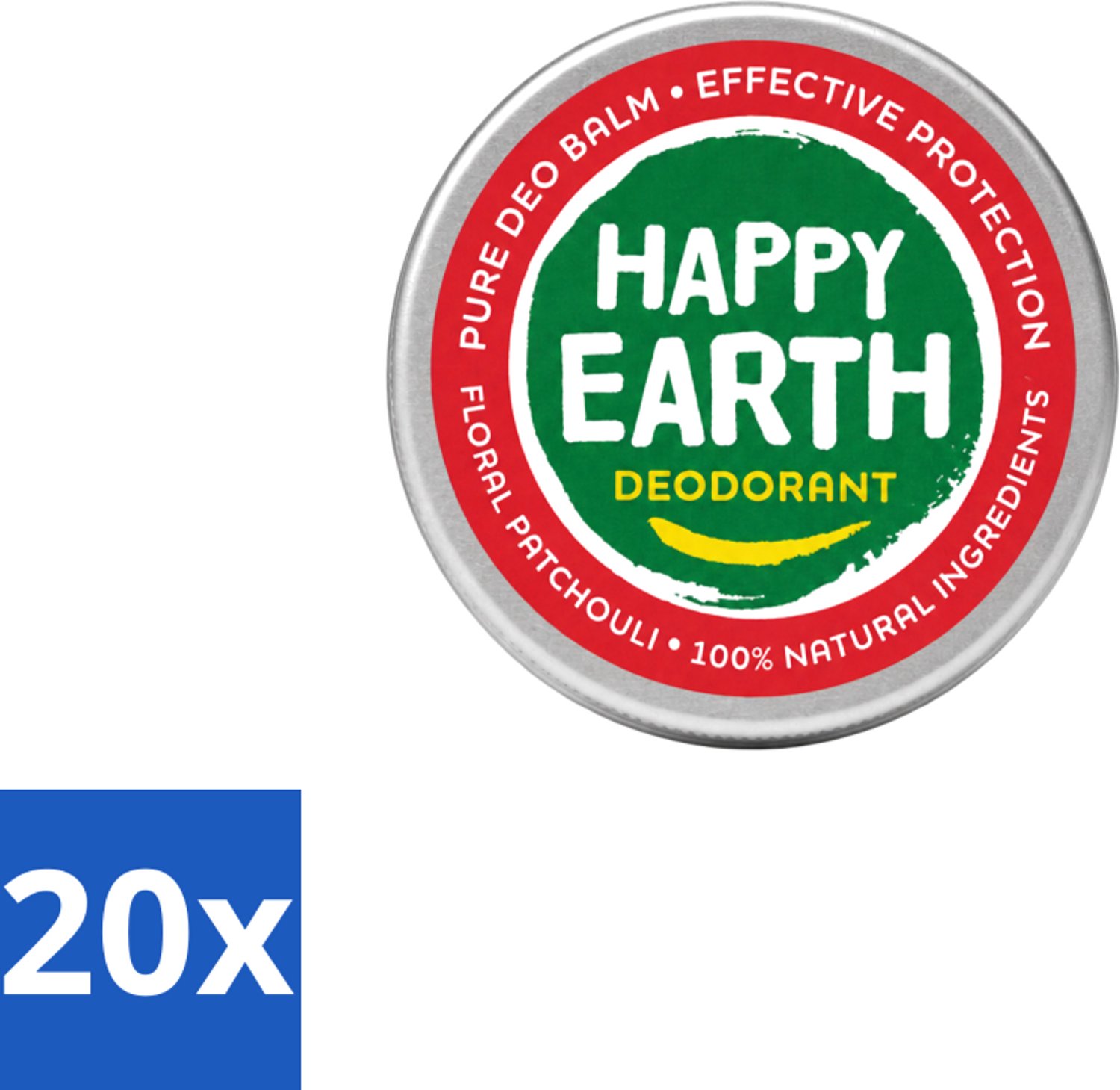 20 x Happy Earth – Deodorant Balm – 100% Natuurlijk Floral Patchouli – 45 g - Voordeelverpakking - 20 stuks