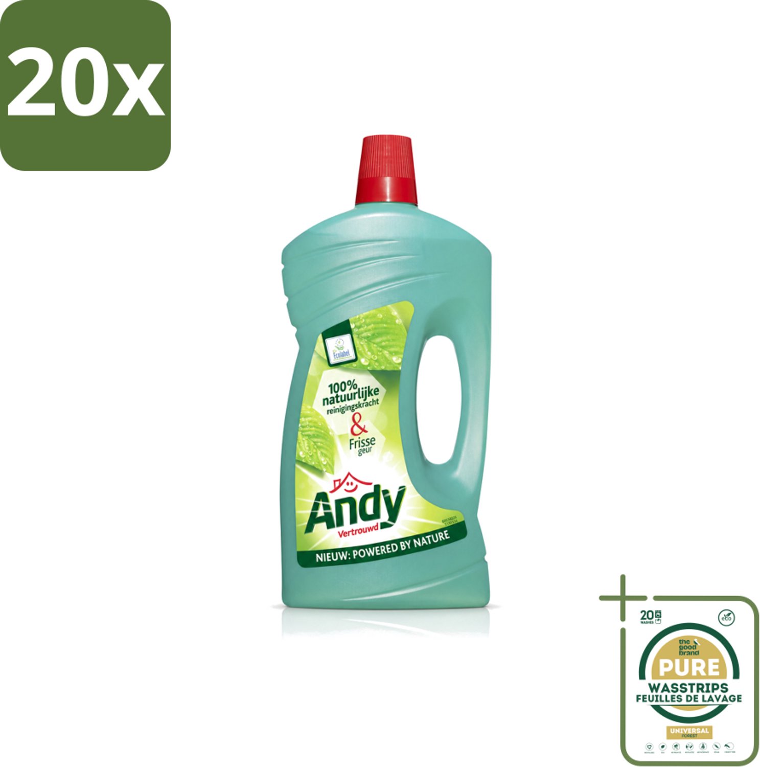 20 x Andy - Vertrouwd - Allesreiniger - Fris & Vertrouwd - 1L - Wasstrips - Allesreiniger - Natuurlijke Reiniger - Fris Aroma - Huishoudelijke Reiniger - Hardnekkig Vuil Verwijderen
