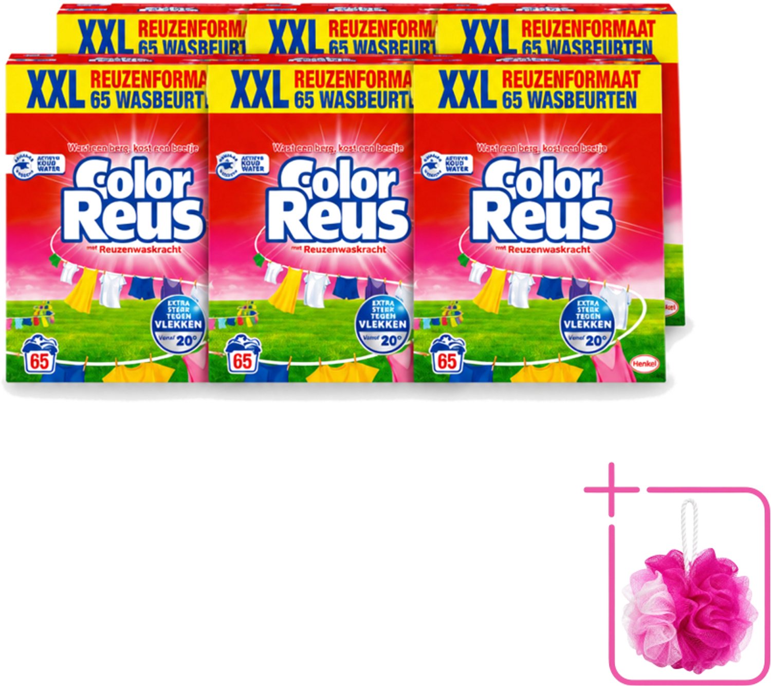 6 x Color Reus - Waspoeder - Gekleurde Was - 65 Wasbeurten - Bulkverpakking - Kleurbehoud - Douchemop - Waspoeder