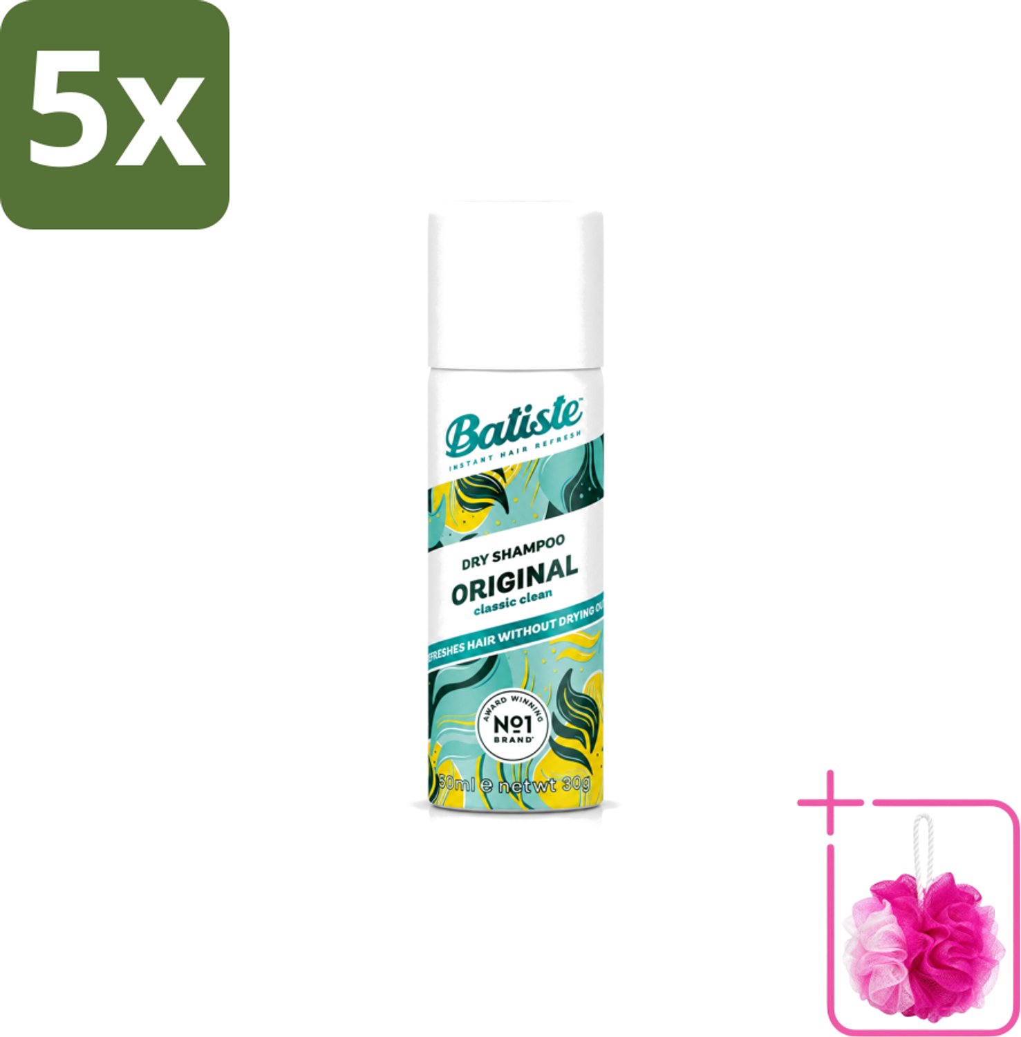 5 x Batiste - Classic Clean - Droogshampoo - Koele en Schone Geur - Verfrist en Geeft Grip - 50ml - Bulkverpakking - Fris haar - Douchemop - Droogshampoo