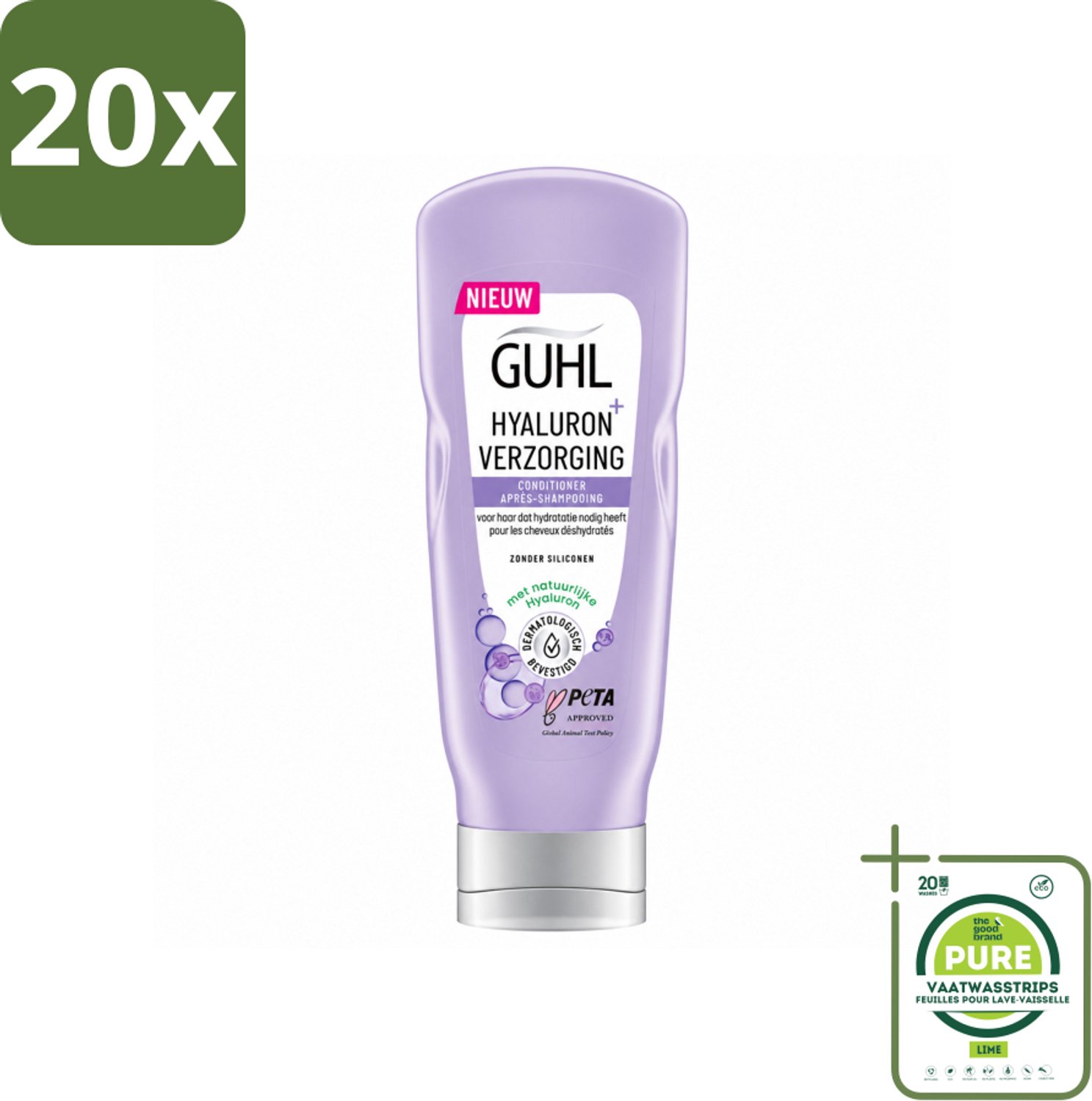 20 x Guhl - Conditioner - Hyaluron+ Verzorging - 200 ml - Grootverpakking - Vaatwasstrips - Hydratatie Haar - Hyaluron Haar - Droog Haar - Gezond Haar - Glans Haar