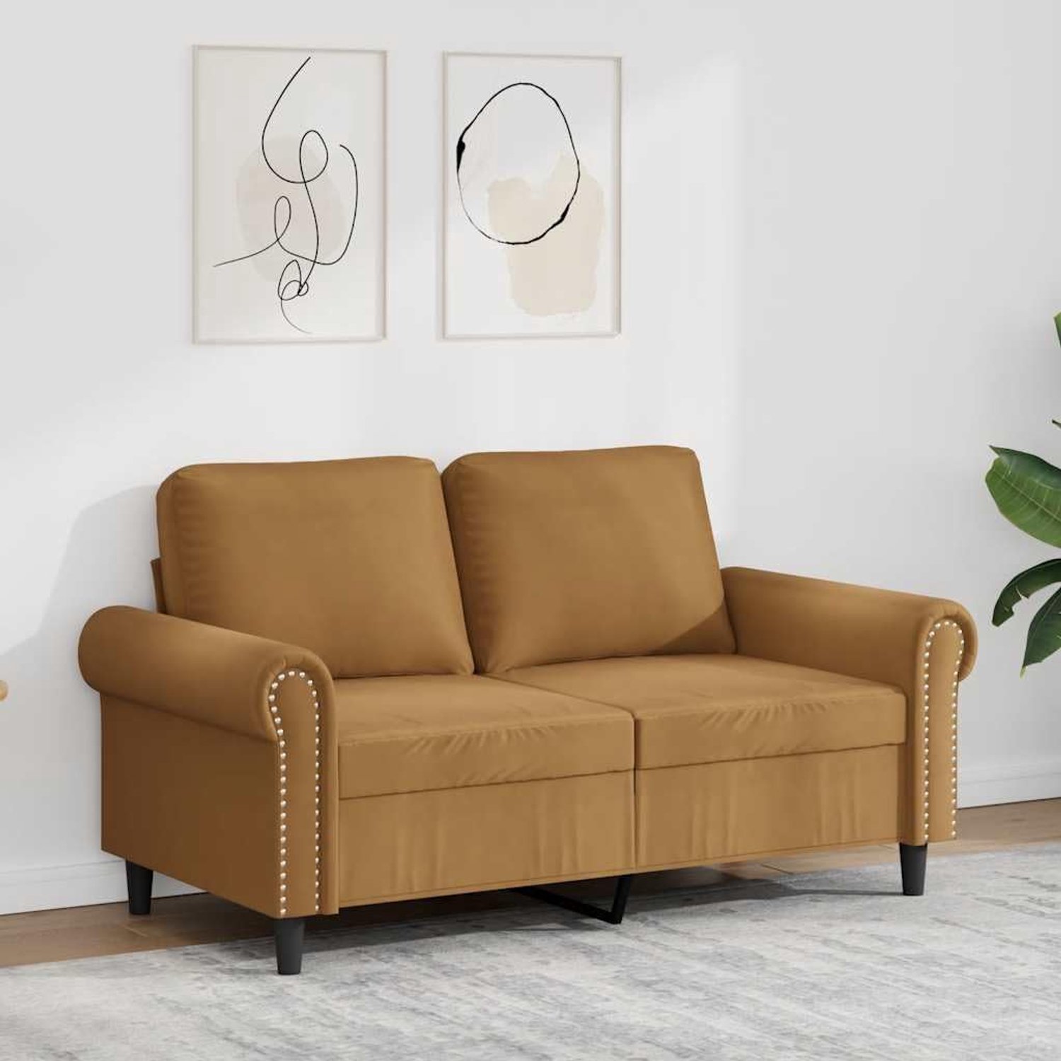 2-zitsbank, bruin, 120 cm, fluwelen stof met metalen frame, comfortabel gestoffeerde meubels voor de woonkamer, zachte velours overtrek, modern design bank