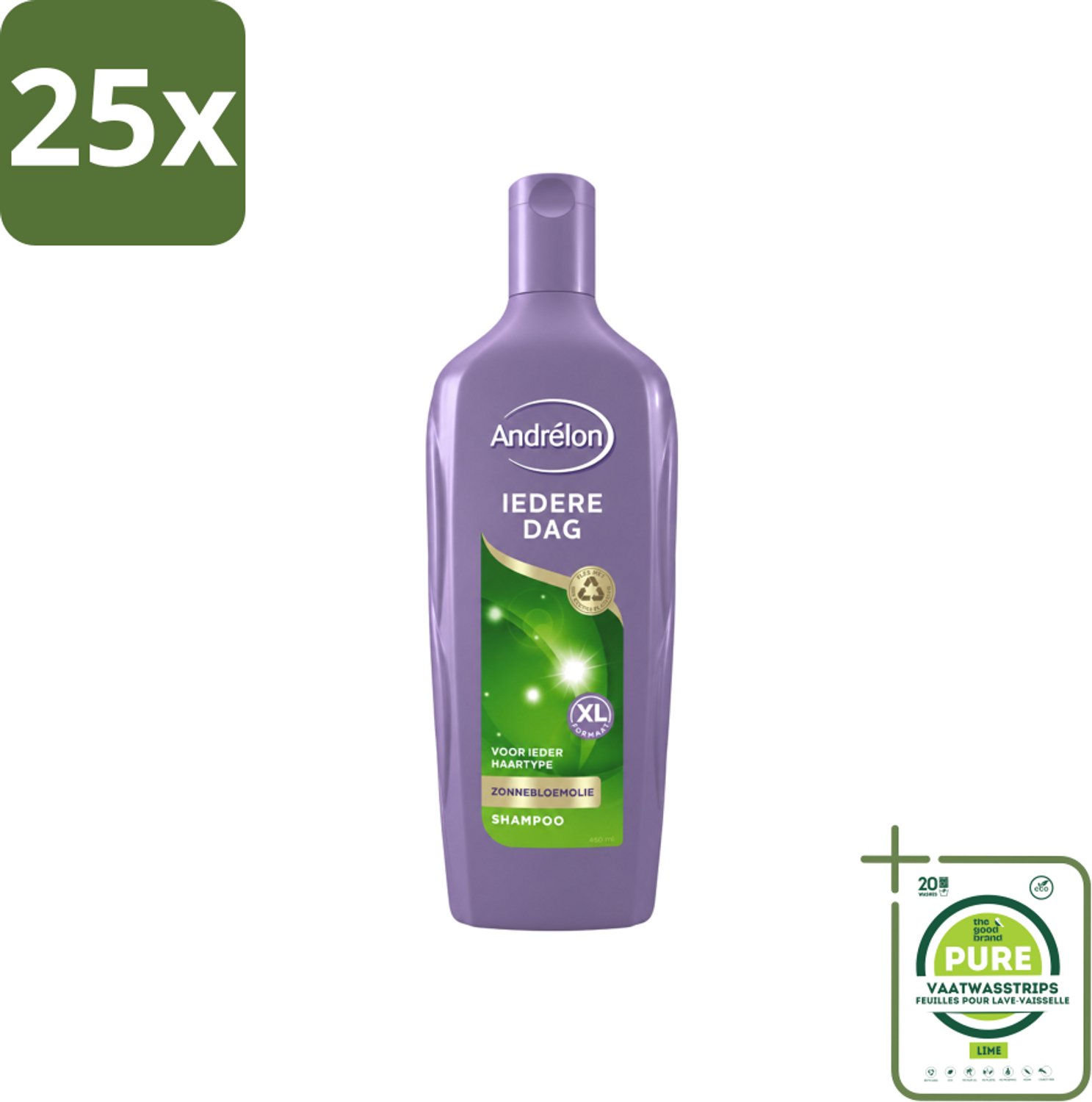 25 x Andrélon - Iedere Dag - Shampoo - 450 ml - Grootverpakking - Vaatwasstrips - Shampoo Dagelijks - Fris Haar - Gezond Haar - Luchtig Haar - Zonnebloemextract