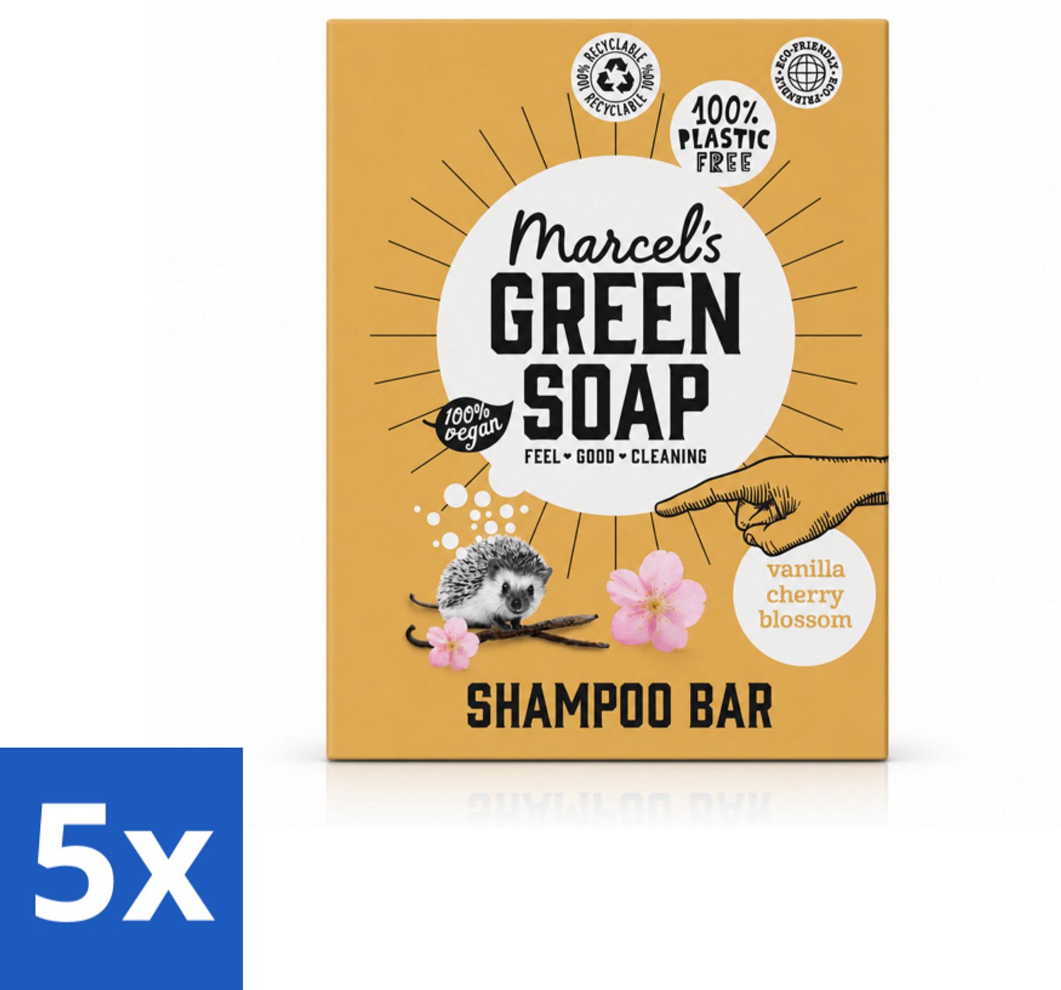 5 x Marcel's Green Soap - Shampoobar - Vanilla & Cherry Blossom - Versterkt & verzorgt - 90 gr - Voordeelverpakking - 5 stuks