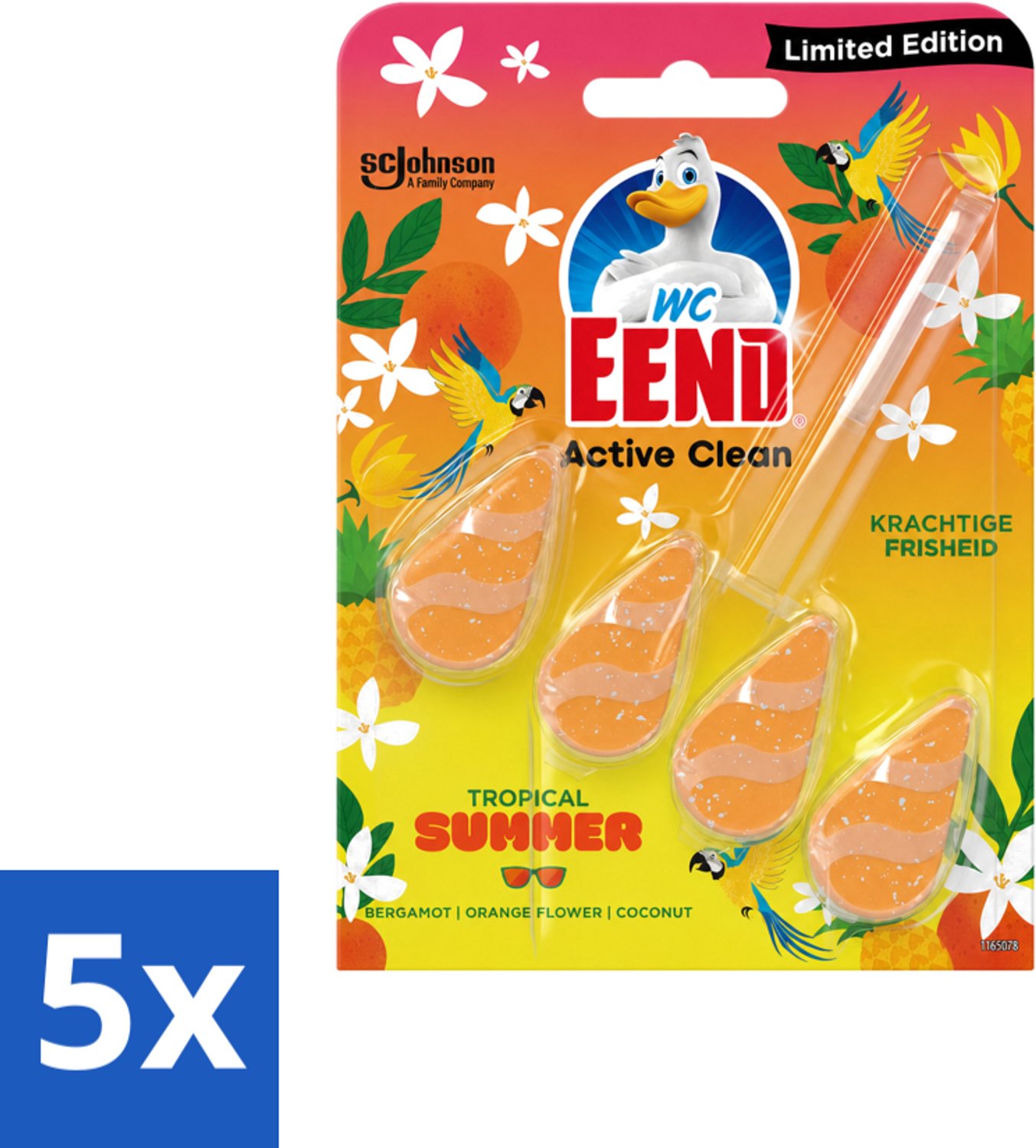 5 x WC Eend - Active Clean Tropical Summer - Toiletblok - Zomerse Frisheid - 38 gr - Voordeelverpakking - 5 stuks