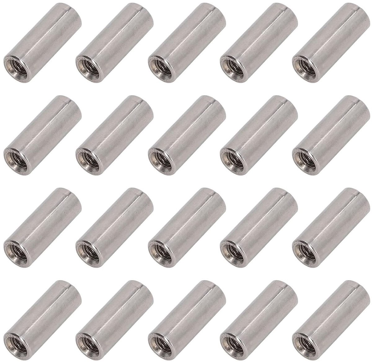 Set van 20 M5 x 0.8 Ronde Koppelnut 20mm Lengte Volledige Draad in RVS voor Bevestiging en Montage