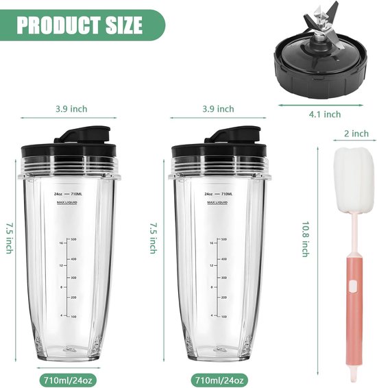 Nutri Ninja Mixer Accessoires 2 Bekers 32oz + 24oz Blender Blade Reserve Beker 7 Vinnen - ShopVlot — afbeelding 3