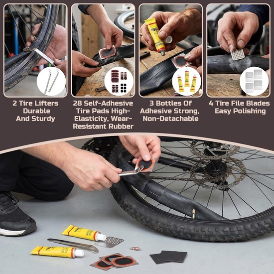 Fietsband Reparatie - Lekke Banden Set - Onderweg Herstellen - Compleet met Gereedschap - 22 Delig - Zwart — afbeelding 5