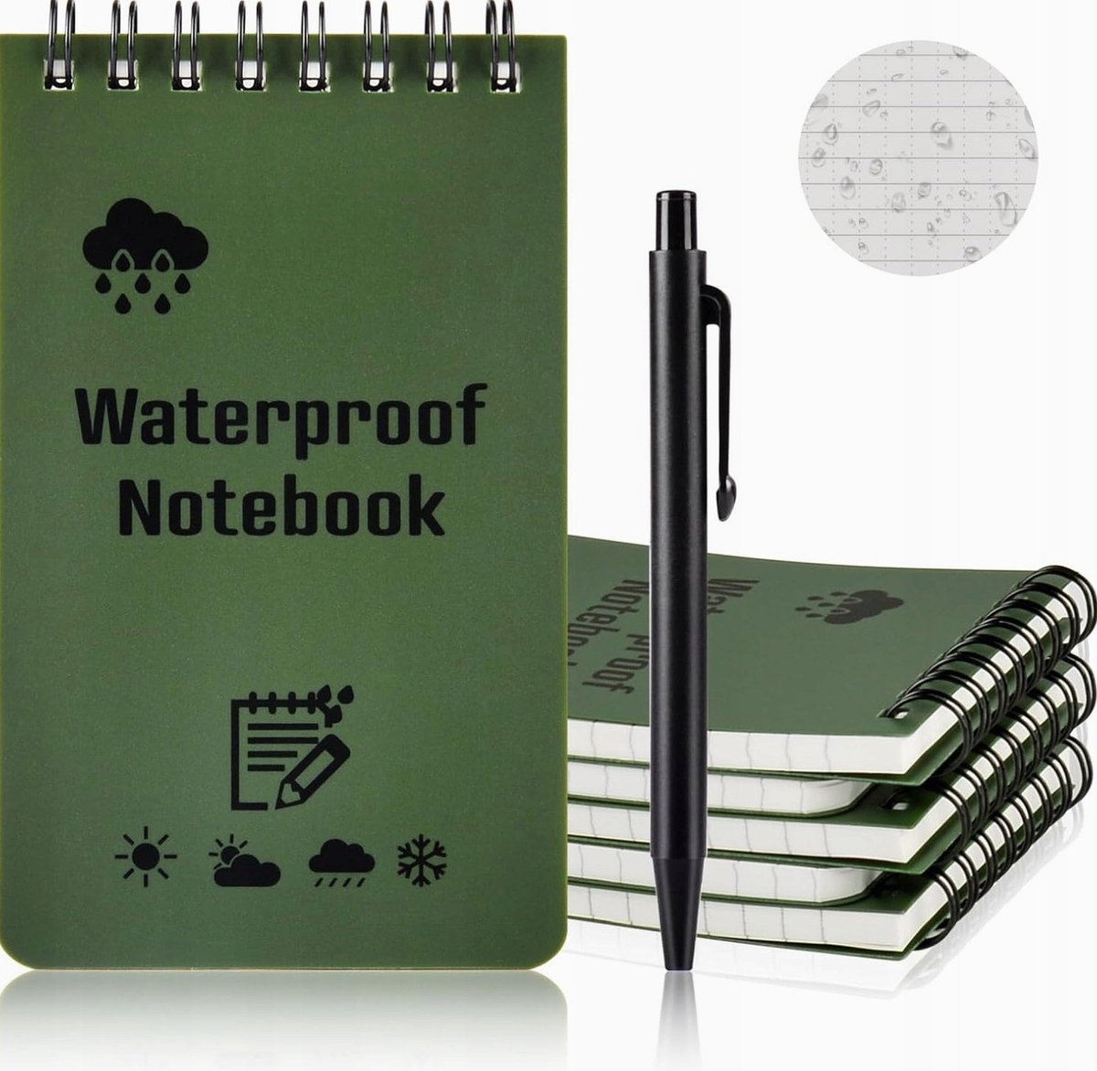Set van 5 waterdichte mini-spiraalgebonden notitieboekjes - groen