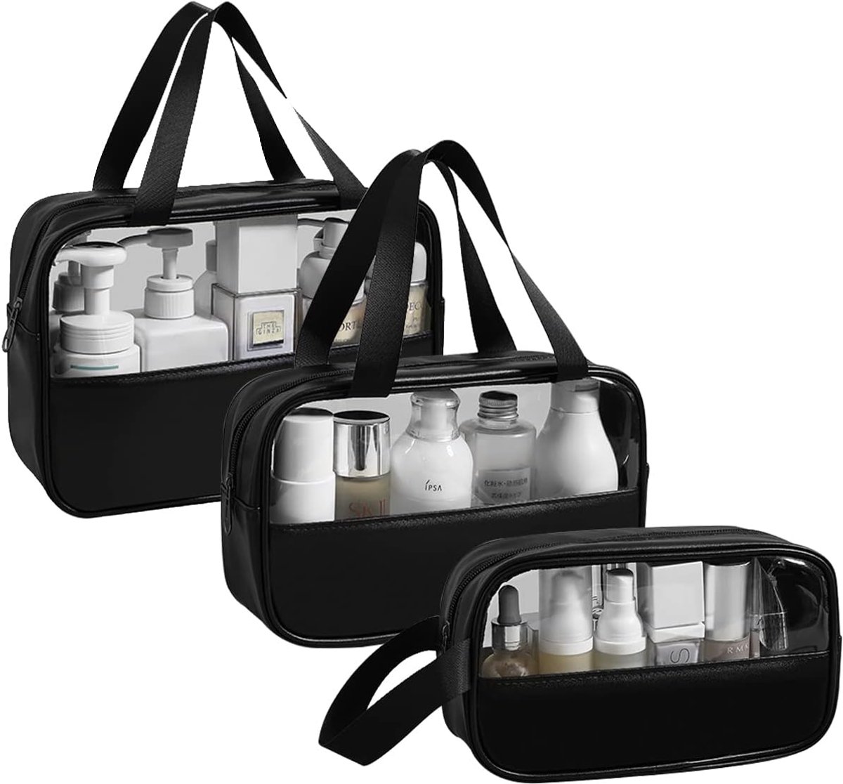 Cosmeticatas, transparant, 3 stuks, waterdichte pvc-toilettas voor